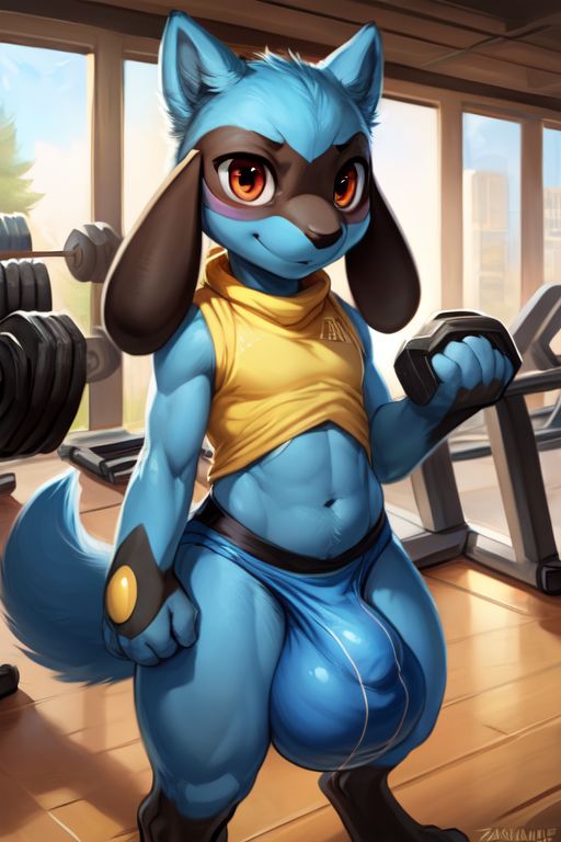 ai_generated big_bulge gym male_only pokemon pokemon_(species) riolu tagme