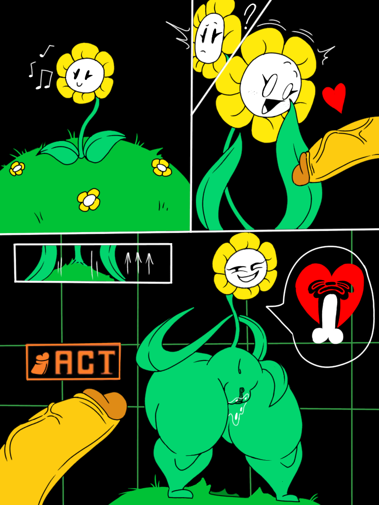 3:4 ass big_butt big_penis black_background black_eyes bodily_fluids comic disembodied_penis duo elemental_creature eyelashes female flora_fauna flower flower_creature flowey_the_flower flowey_with_nothing_else_but_a_massive_ass frisk_(undertale) gameplay_mechanics genital_fluids genitals geometric_background grass green_body green_pussy grid_background grin hand_on_hip heart_symbol huge_butt huge_cock huge_hips huge_thighs human humanoid hyper hyper_butt hyper_thighs inviting inviting_to_sex japansadface leaf leaf_arms male male/female mammal monster noseless not_furry offscreen_character pattern_background penis plant pussy requesting rule_63 sex_request simple_background smile standing thick_thighs undertale undertale_(series) vaginal_fluids vein veiny_penis wide_hips yellow_body yellow_petals yellow_skin