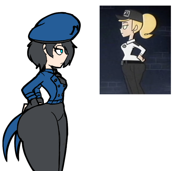 1girls annoyed ass beret big_ass big_butt black_hair black_pants blue_eyes bottom_heavy desiredelta five_nights_at_freddy's:_security_breach gamma_(desiredelta) huge_ass large_ass reference_image short_hair thick uniform vanessa_(fnaf) wide wide_hips