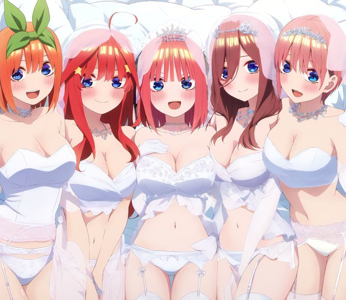 go-toubun_no_hanayome nakano_ichika nakano_itsuki nakano_miku nakano_nino nakano_yotsuba wedding wedding_attire wedding_dress wedding_lingerie