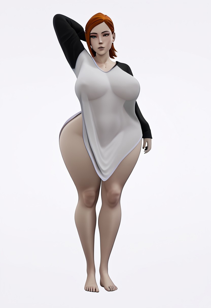 3d 3d_(artwork) absurd_res aged_up ben_10 cosplay fanart female_only gwen_tennyson hi_rhi hourglass_figure loose_clothes simple_background t-shirt_only tall_female