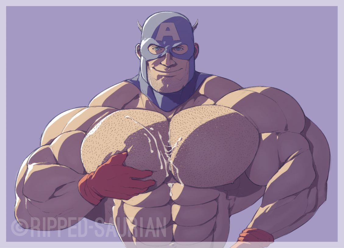 bara big_muscles body_hair captain_america captain_america_(series) cum cum_on_chest male male_only marvel marvel_comics mask muscles muscular nude ripped-saurian solo solo_male