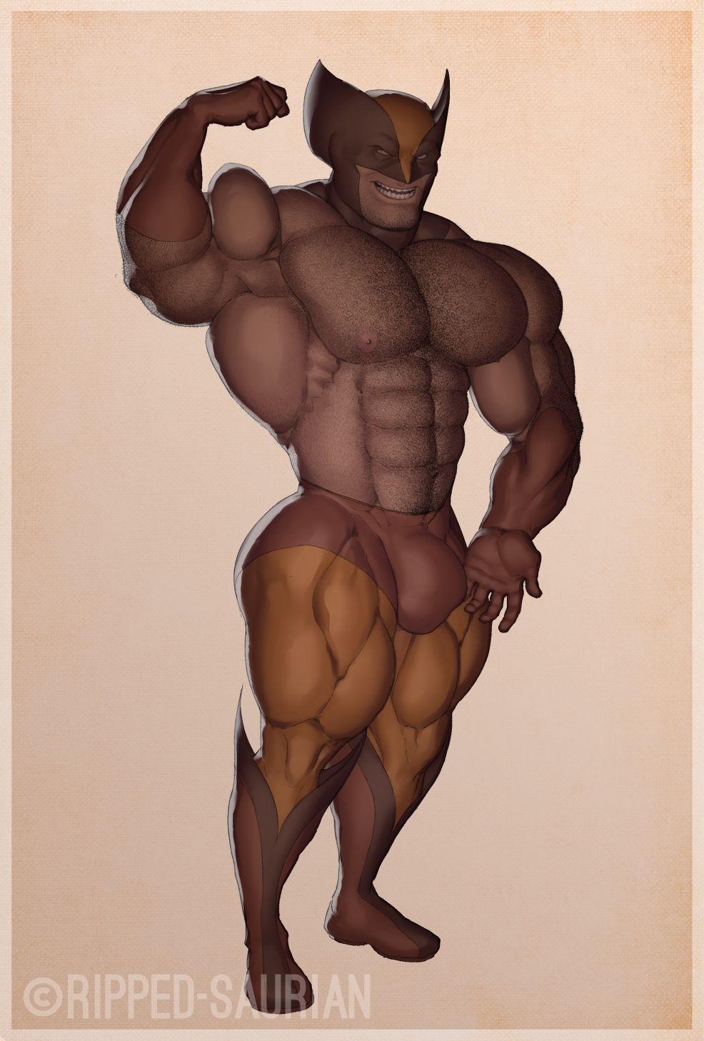 balls bara big_muscles big_penis body_hair bulge flaccid flexing james_howlett male male_only marvel marvel_comics muscles muscular penis ripped-saurian shirtless solo solo_male wolverine_(x-men) x-men