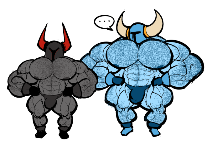 balls bara big_muscles big_penis black_knight_(shovel_knight) body_hair bulge flaccid helmet male male_only muscles muscular penis ripped-saurian shovel_knight shovel_knight_(character) size_difference