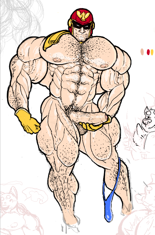 balls bara big_muscles big_penis body_hair boner captain_falcon erection f-zero helmet male male_only muscles muscular nude penis ripped-saurian solo solo_male