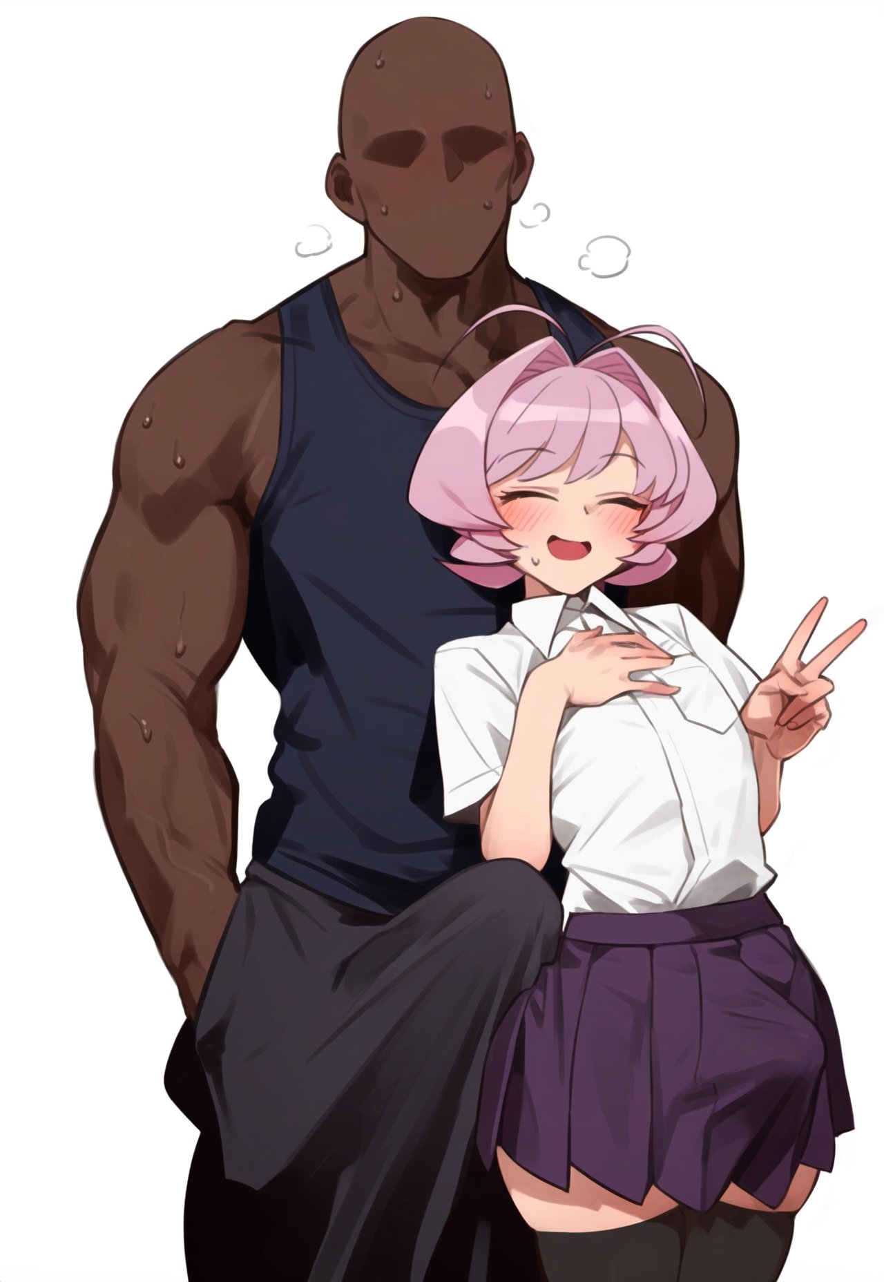 1femboy 2boys ai_generated androgynous blush bulge crossdressing dark-skinned_male dark_skin erect_penis erection erection_under_clothes erection_under_skirt femboy femboy_focus feminine_male grinding grinding_on_penis grinding_through_clothes huge_cock interracial komi-san_wa_komyushou_desu light-skinned_male light_skin male male/male male_only muscular_male osana_najimi otoko_no_ko peace_sign penis penis_size_comparison penis_size_difference poking_out purple_eyes purple_hair school_uniform sissy size_difference skity smile smiling smiling_at_viewer sweat trap twink yaoi