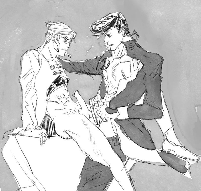 2boys diamond_is_unbreakable erection gay jojo's_bizarre_adventure josuke_higashikata male male/male male_only partially_clothed penis rohan_kishibe yaoi