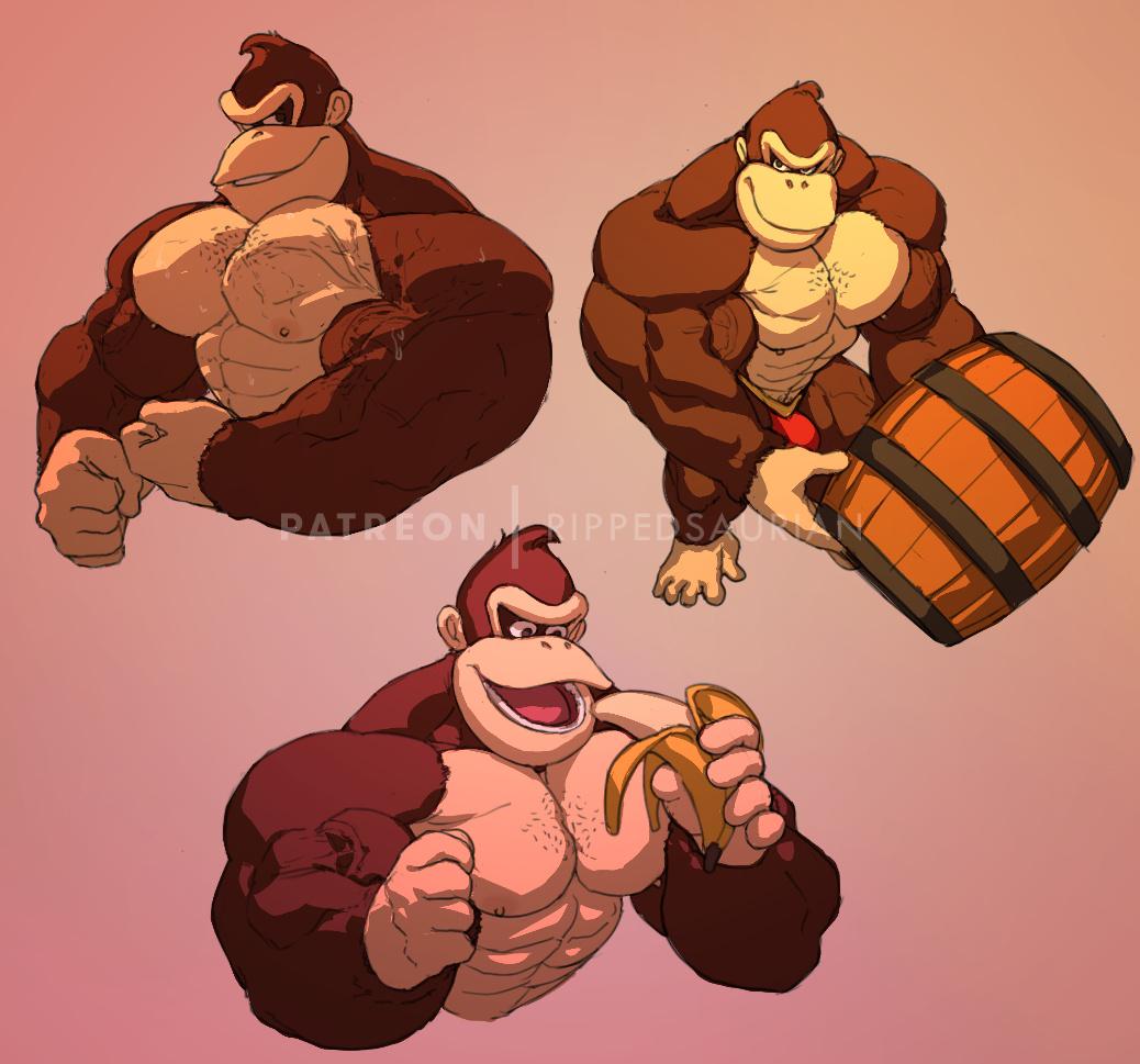 anthro balls banana bara barrel big_muscles big_penis bulge donkey_kong donkey_kong_(series) flaccid flexing furry gorilla male male_only muscles muscular nintendo nude penis ripped-saurian solo solo_male