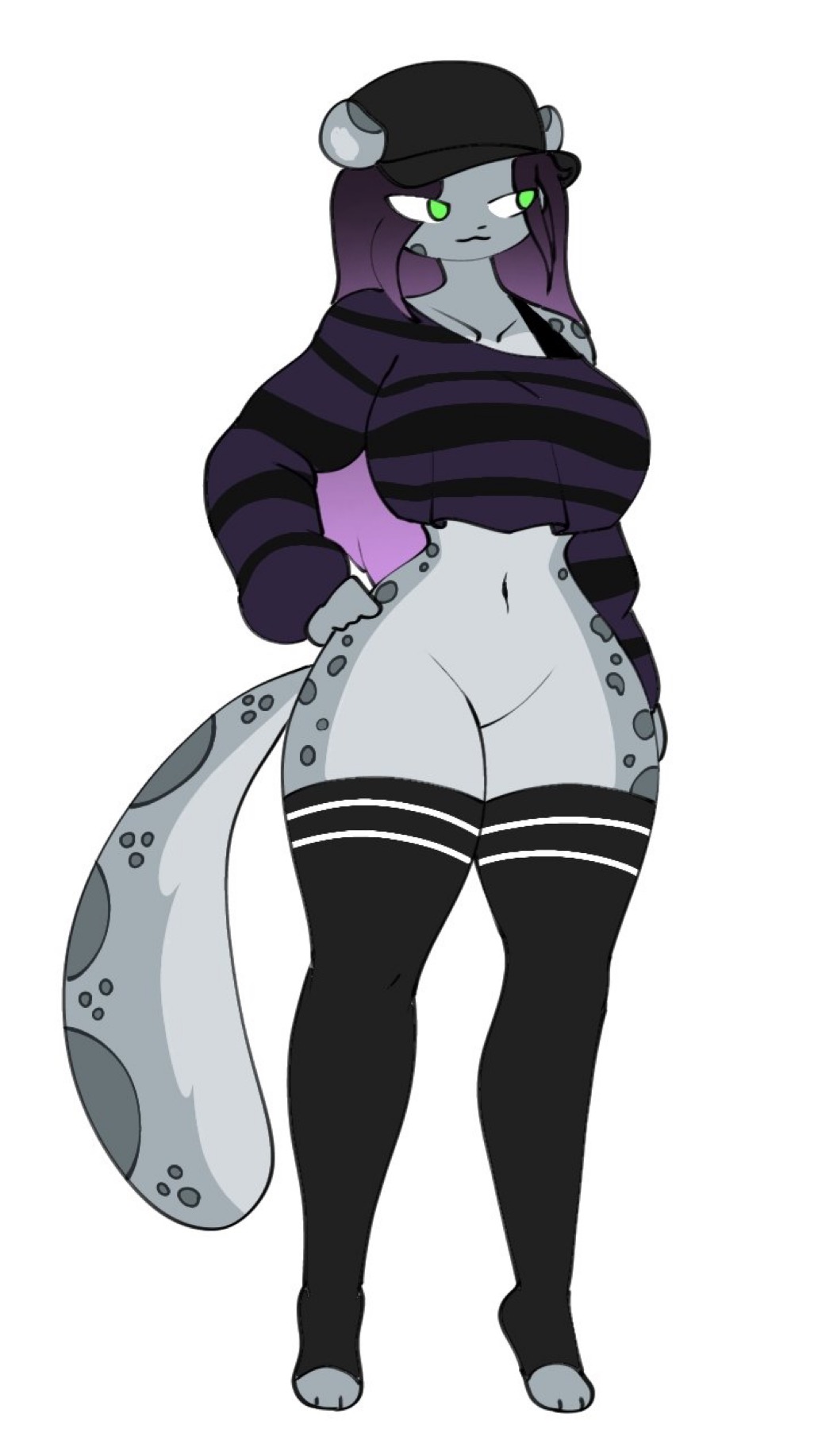 anthro big_breasts female partially_clothed snow_leopard solo_female tail the_mag the_mag_ thick_thighs thighhighs thighs