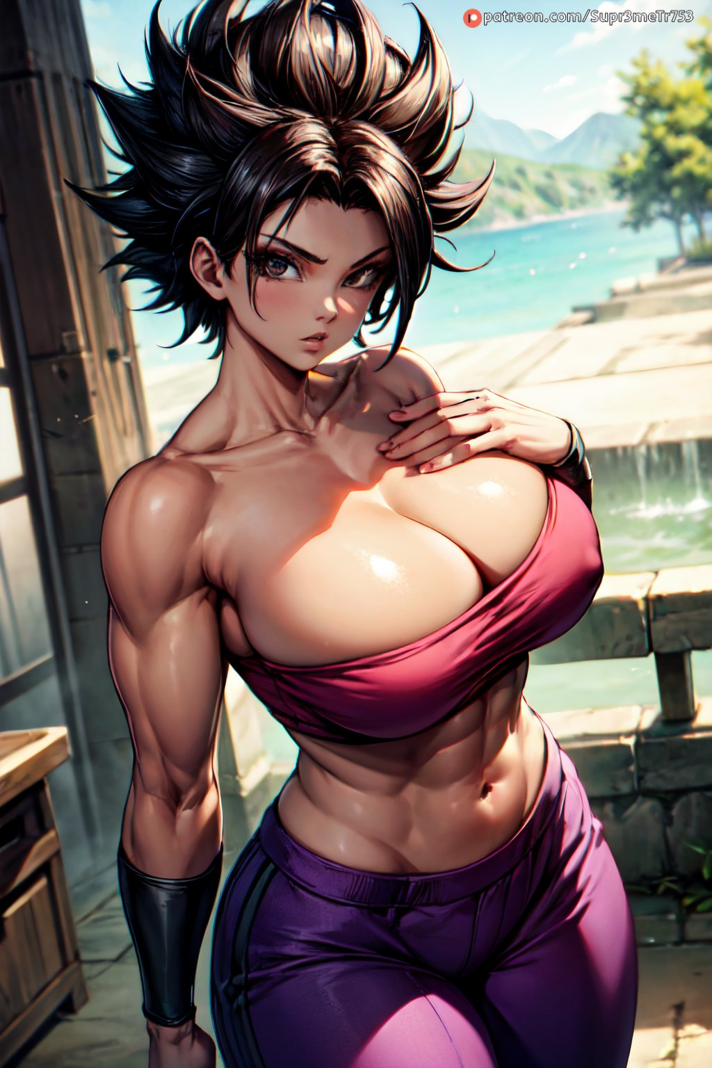 1girls abs ai_generated big_breasts black_hair breasts brown_eyes caulifla cleavage curvaceous curvy curvy_body curvy_female curvy_figure curvy_hips dark_hair dragon_ball dragon_ball_super dragon_ball_z female female_only fit fit_female frown large_breasts mature mature_female milf muscular muscular_female nipple_bulge nipples_visible_through_clothing supr3metr thick_lips top_heavy_breasts topwear tubetop wide_hips