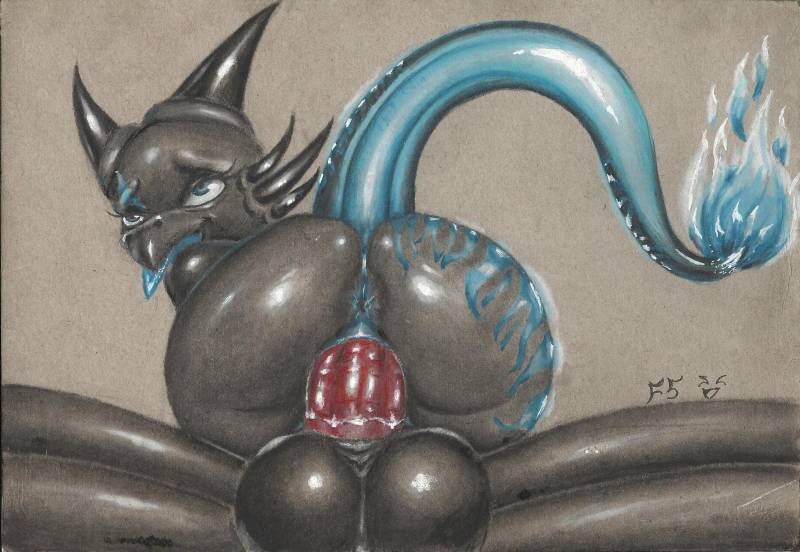 anthro anus ass balls big_balls cowgirl_position dragon female female_on_top femshade fucked_silly horn male on_top penetration penis pussy_juice raised_tail scalie sex solo_focus sonicsfan81 straight tail tongue tongue_out traditional_media_(artwork) vaginal_penetration