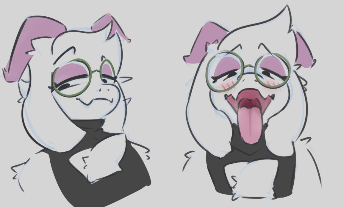 anthro, arm, artist request, black clothing, black shirt, black topwear, blush, bovid, caprine, chest tuft, clothing, darkner, deltarune, eyewear, femboy, femboy only, femboy pred, fur, furry, glasses, goat, green eyewear, green glasses, hair, horn, looking at viewer, male, mammal, mouth shot, open mouth, pink eyelids, pink horn, pink tongue, ralsei, round glasses, serven, shirt, shoulder tuft, smug, smug expression, smug eyes, smug face, smug grin, solo, tongue, tongue out, topwear, tuft, undertale (series), white background, white body, white ears, white face, white fur, white fur tuft, white hair