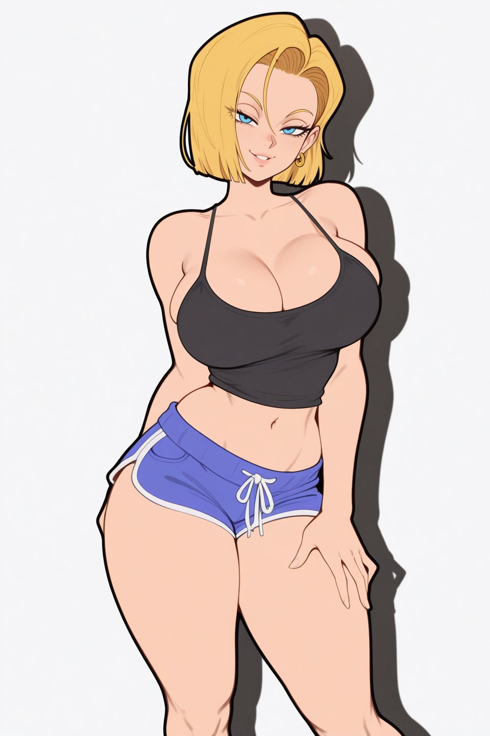 1girls, about to burst, ai assisted, ai generated, android 18, ass, bangs, barely contained, barely contained breasts, barely fits, belly button, big ass, big breasts, blonde female, blonde hair, blue eyes, blush, bob cut, breasts, breasts too big, bursting breasts, cleavage, cleavage cutout, dragon ball, dragon ball z, earrings, female, female only, huge breasts, imminent wardrobe malfunction, jack-o pose, large ass, large breasts, long hair, mommy, overflowing breasts, sexy, sexy pose, shirt, shorts, sky, solo, straining clothing, sweat, tanktop, thick ass, thick butt, thick legs, thick lips, thick thighs, thighs, tight fit, too tight, uncensored, undersized clothes, undersized clothing, voluptuous, voluptuous body, voluptuous female, waifuinvoker