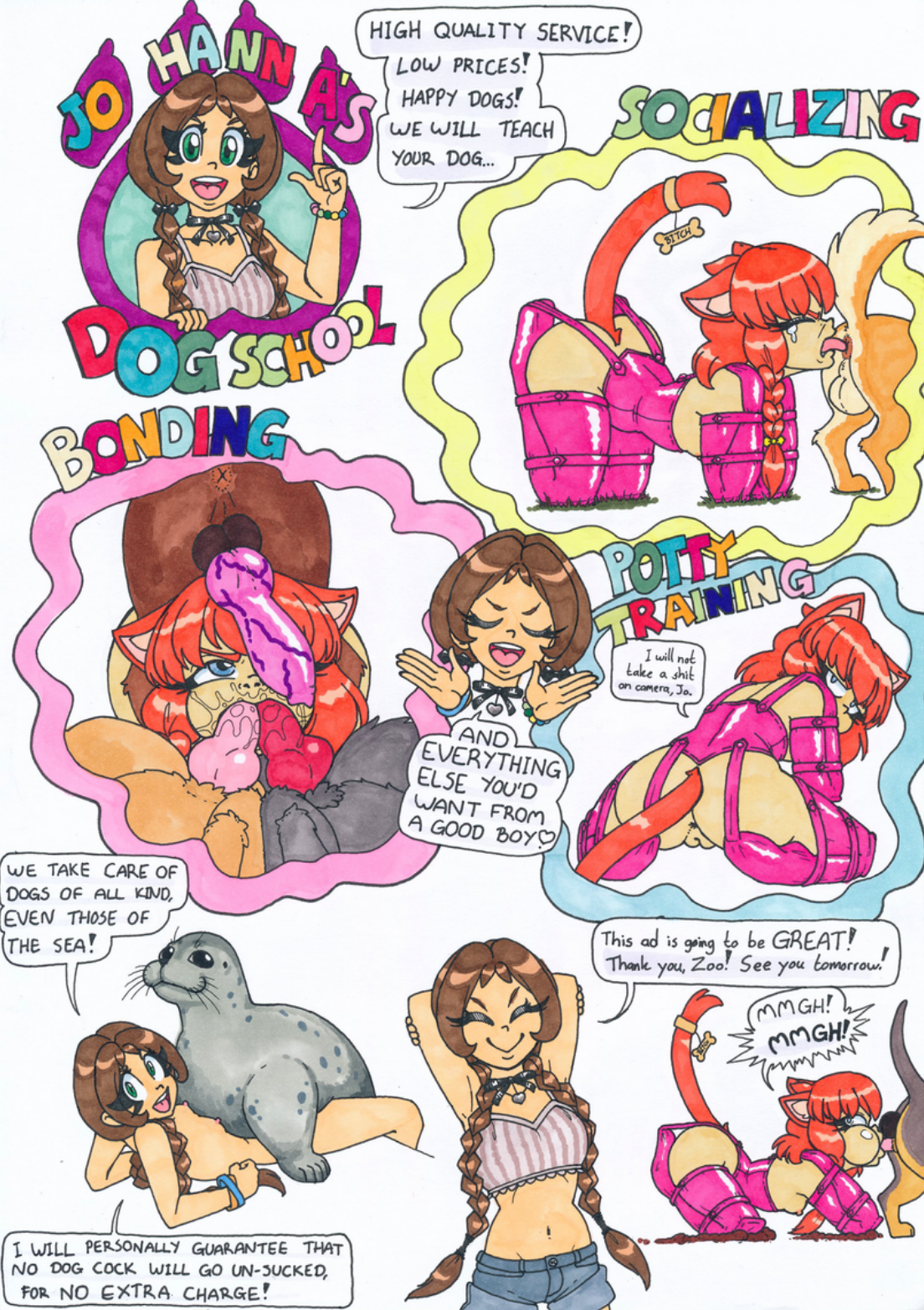 2d, animal genitalia, bitchsuit, canine, canine on human, colored, cunnilingus, domestic dog, dragged away, dragging, dragging another, female on feral, feral, feral on female, feral on human, feral penetrating, feral penetrating human, human, human female, human on feral, human penetrated, interspecies, johanna (rockcandy), knot, knotted penis, knotting, light skin, light-skinned female, loving it, oral knotting, original, original character, rape, rockcandy, seal, sofi (rockcandy), sofi wong, tagme, zoo (rockcandy), zoophilia