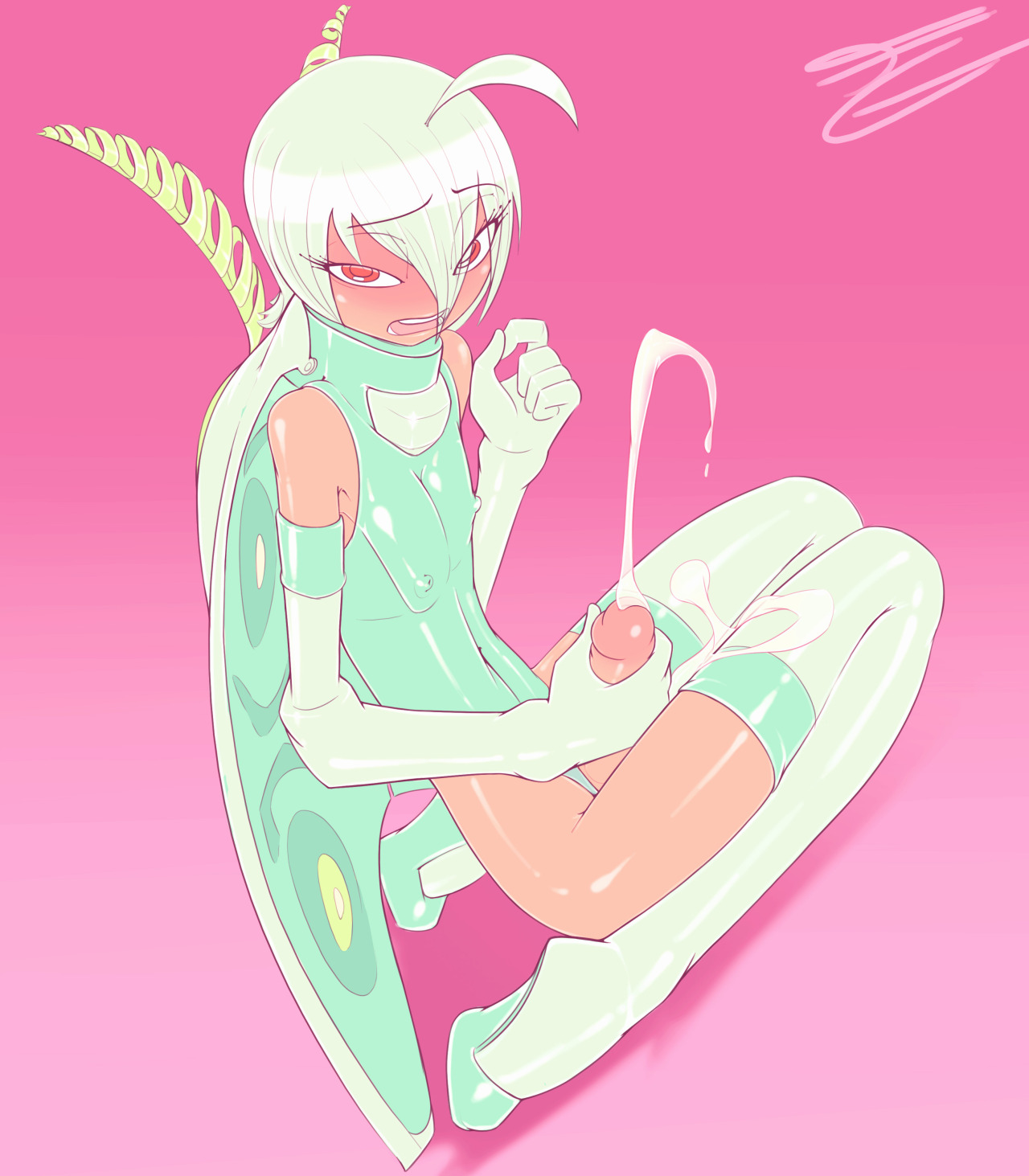 1boy, ahe gao, ahoge, androgynous, balls, blush, crossdressing, cum, ejaculation, erect nipples, eyelashes, femboy, girly, high heel boots, high heels, leotard, male, male only, masturbation, moth, necrosmos, nipple bulge, nipples, penis, solo, solo male, testicles, thighhighs, trap