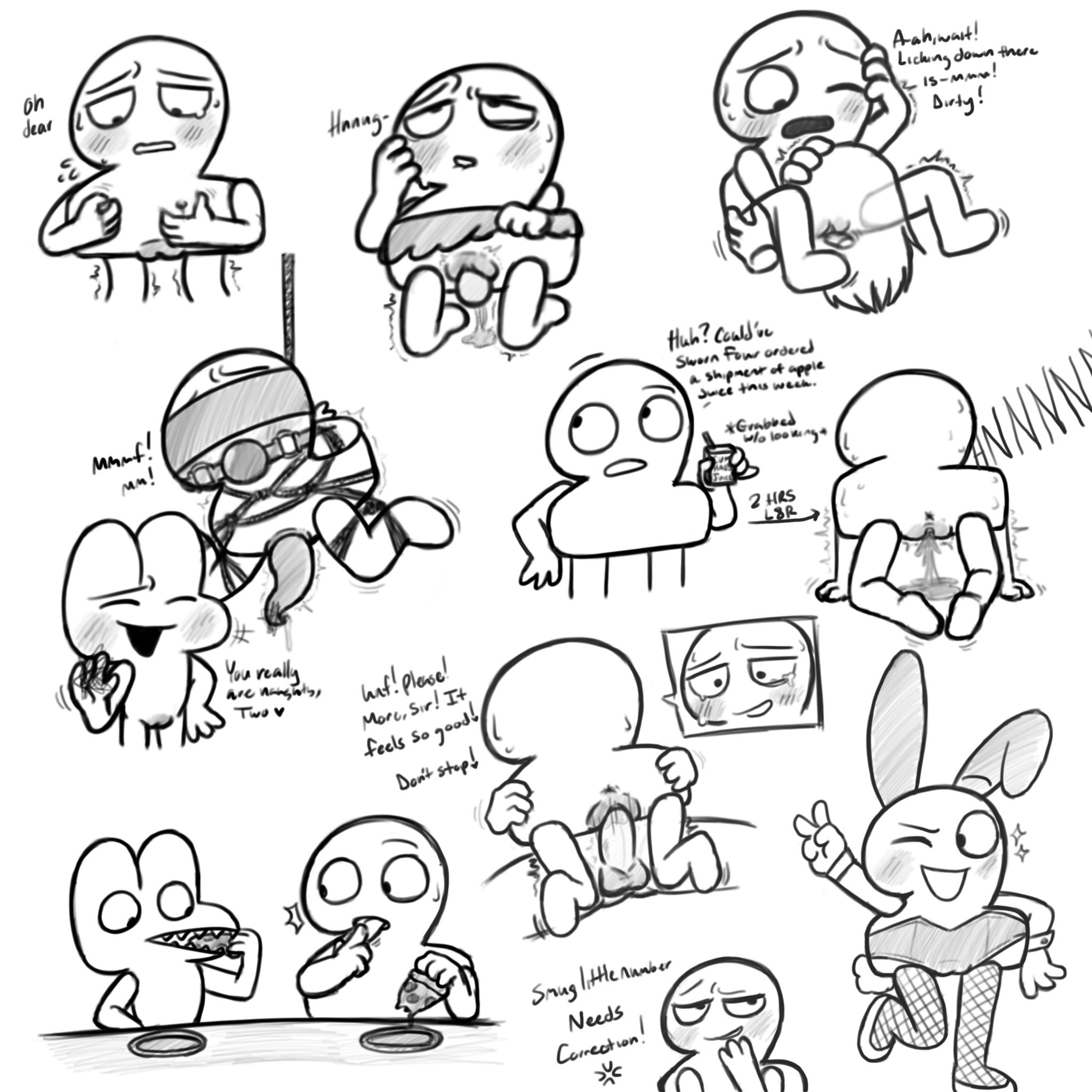 algebralien, ball gag, battle for dream island, battle for dream island again, bfb, blindfolded, bondage, bunny ears, bunnysuit, cunnilingus, cuntboy/male, femboy, four (bfb), leggings, nipple stimulation, object shows, pussy juice, tentacle penis, the power of two, tremble spikes, two (tpot), vadahlivokroz, vaginal penetration, yaoi