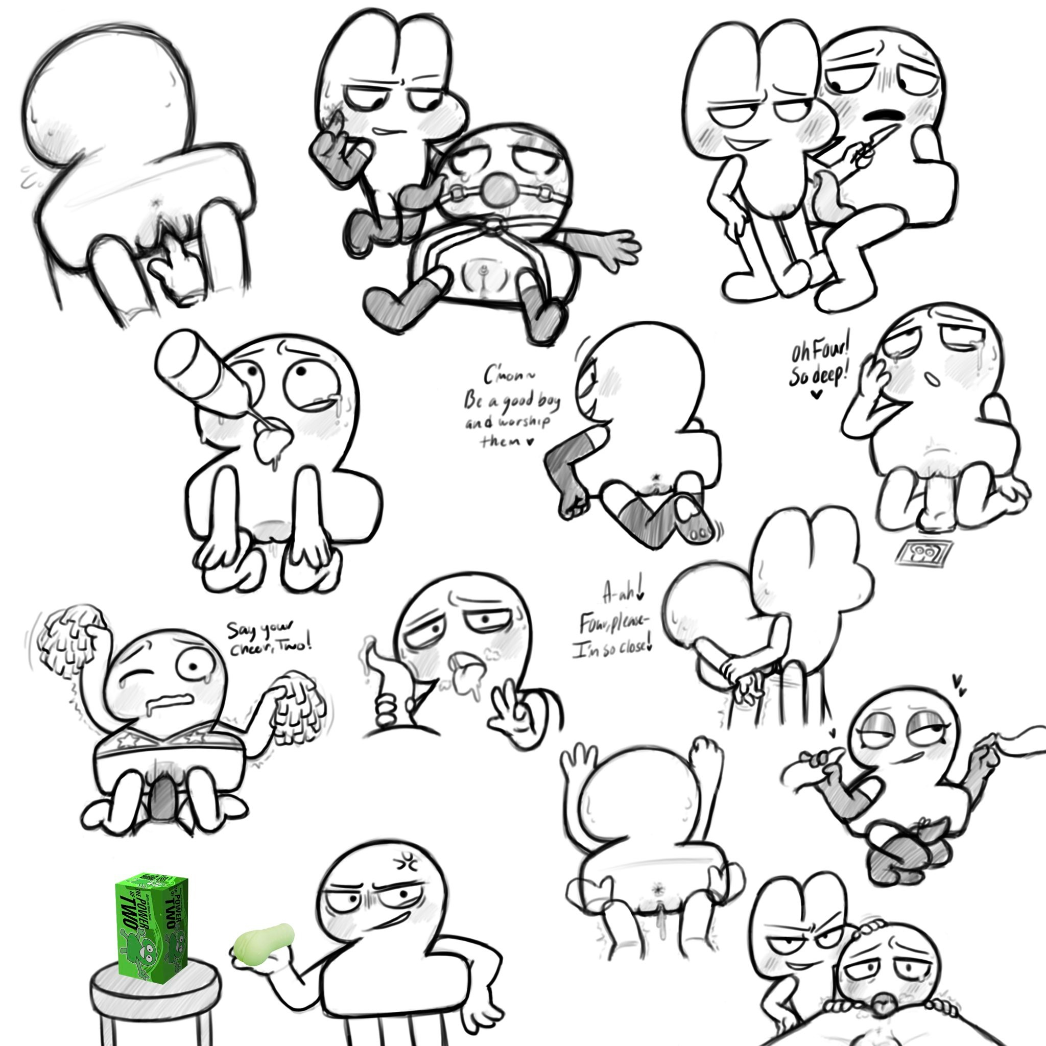algebralien, ball gag, battle for dream island, cheerleader uniform, cum, cumming in mouth, cuntboy/male, dildo, femboy, fingering pussy, four (bfb), from behind position, knife play, leggings, object shows, pom poms, stroking penis, tentacle penis, the power of two, tpot, two (tpot), vadahlivokroz, vaginal penetration, yaoi