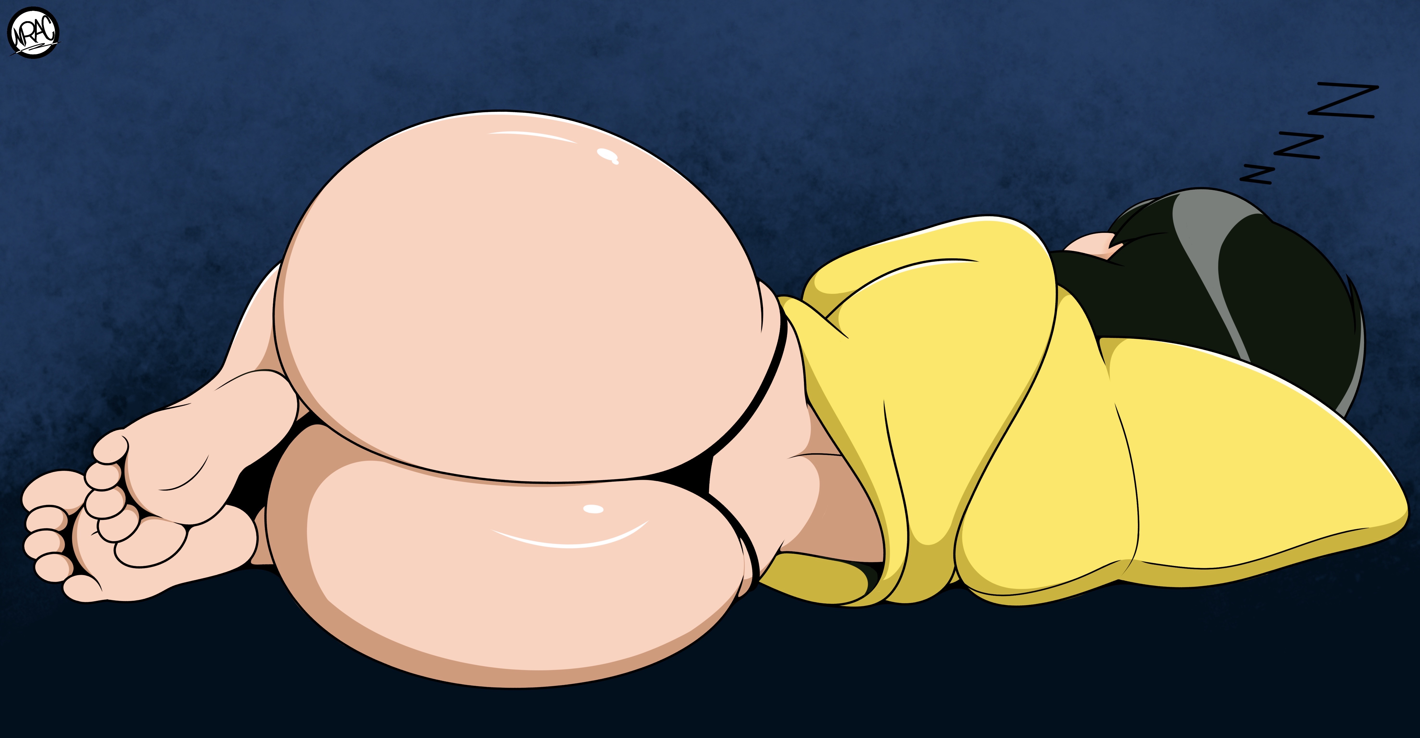 1girls, asleep, ass, ass focus, barefoot, big ass, black hair, black thong, bottomwear, bubble ass, bubble butt, clothing, coat, feet, female, female only, full body, high resolution, highres, hoodie, huge ass, human, large ass, little nightmares, nr ac, on side, outerwear, pale skin, panties, raincoat, rear view, six (little nightmares), sleeping, soles, solo, solo female, text, thong, toes, topwear, yellow hoodie, zzz