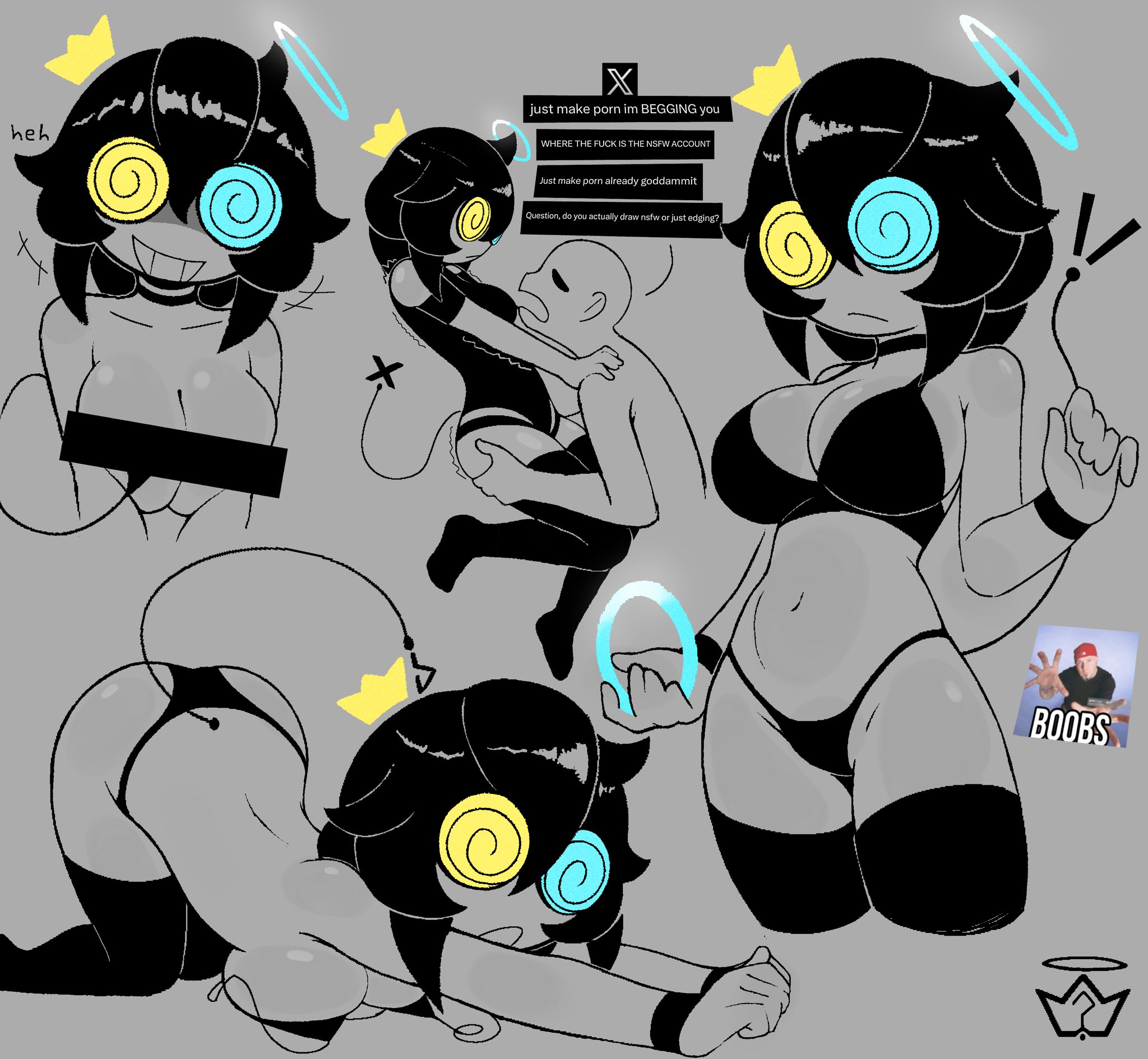 1girls, ass, breasts, censor bar, censored, censored nipples, circular glasses, female, female only, glasses, oc, original character, riddledout, ridlet (riddledout), swirly eyes, swirly glasses, tagme, tagme (artist), tagme (character), thighhighs, thighs