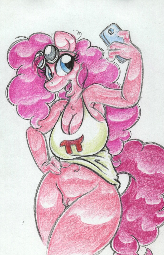 π 2015 anthro anthrofied blue_eyes breasts cellphone cleavage clothed clothing equine eyewear female friendship_is_magic goggles hair horse king-cheetah mammal my_little_pony navel phone pi pink_hair pinkie_pie_(mlp) pony pussy selfie solo straight_hair