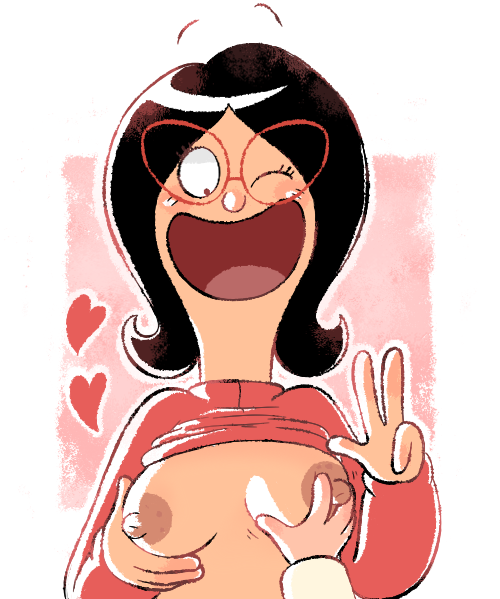 black_eyes black_hair bob's_burgers breasts female glasses human linda_belcher lowres mr_frond open_mouth pink_background vomask white_background