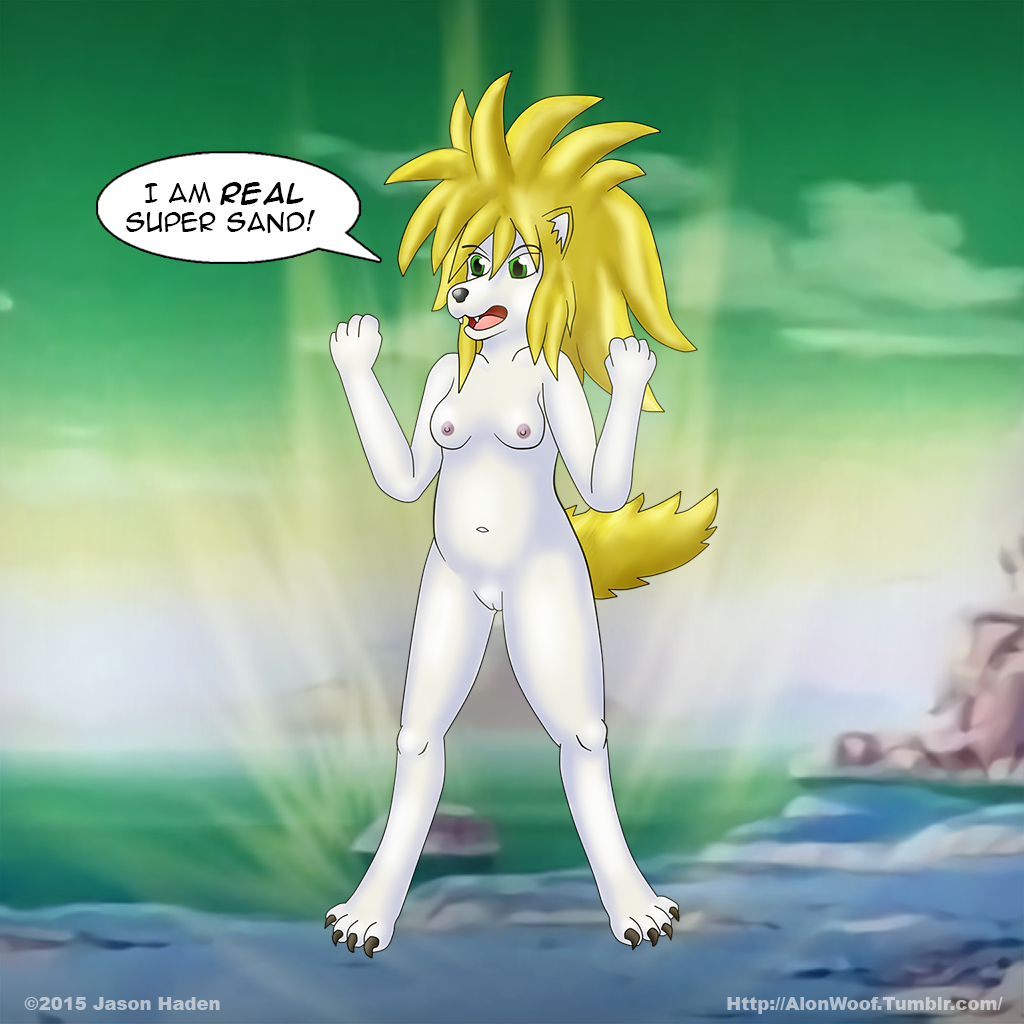 alon alonwoof canine chubby crossover dragon_ball dragon_ball_z female mammal nipples nude nudist pussy solo super_saiyan wolf