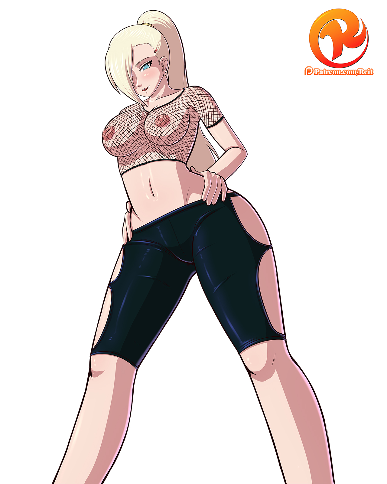 1girls, big breasts, blonde hair, blue eyes, breasts, female, female only, hair over one eye, ino yamanaka, naruto, naruto (series), nipples, reit, see-through, solo