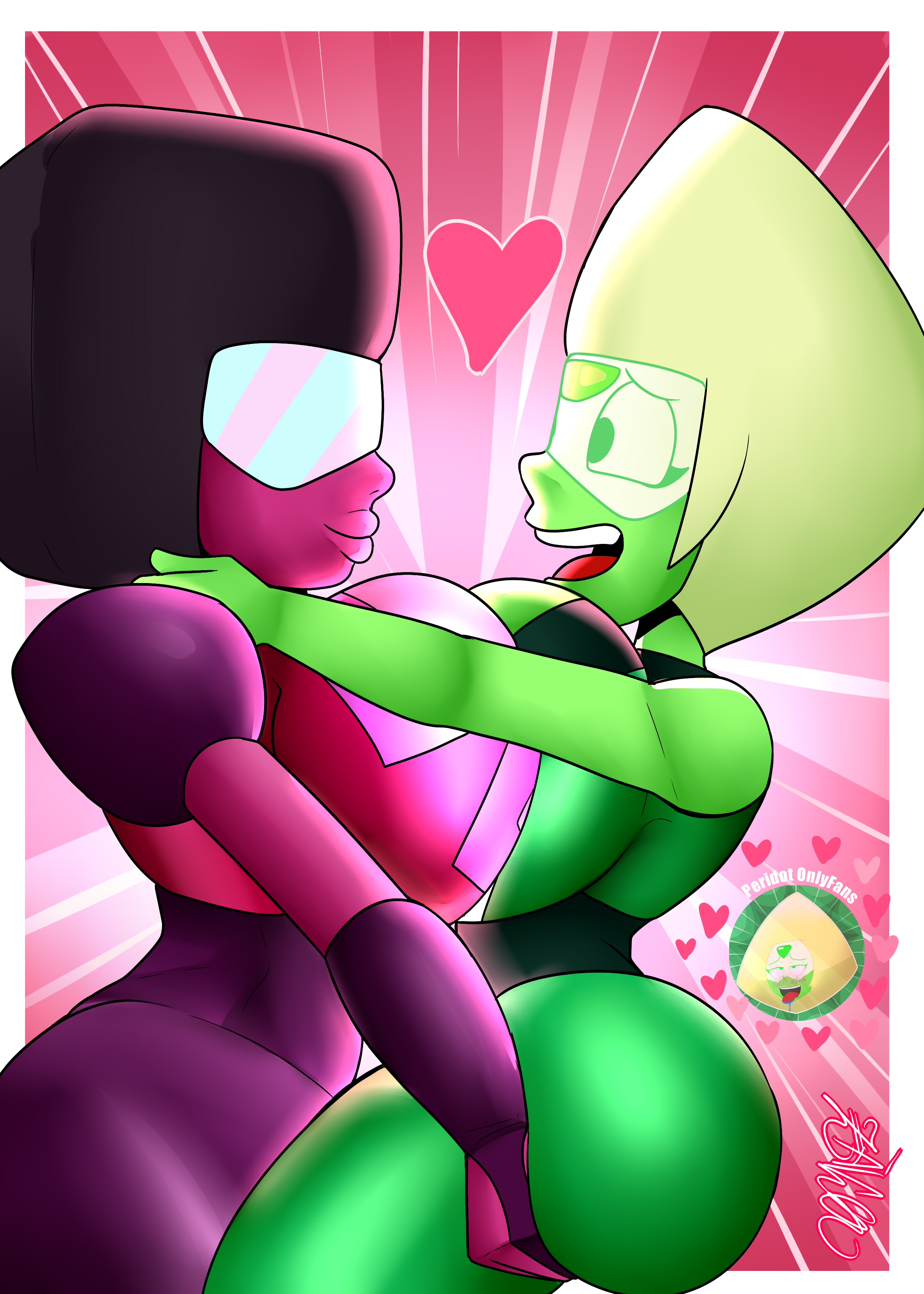 big breasts, breasts, couple, female, garnet (steven universe), grabbing ass, happy, love, peridot (steven universe), pressing breasts, pressing breasts together, smile, smiling, steven universe, tagme, thick thighs, valentine's day, zaicomaster14