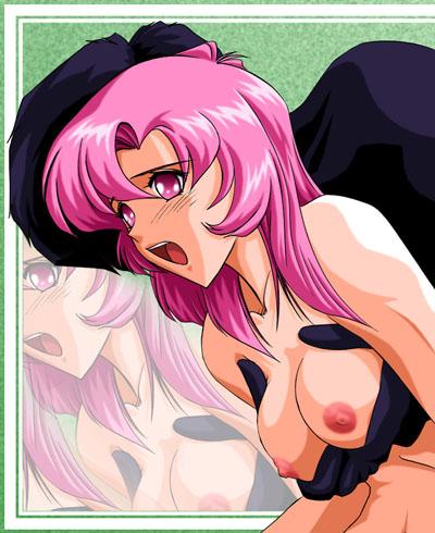 1girls artist_request blush breast_grab breasts female human large_breasts light-skinned_female light_skin long_hair nipples nude pink_hair pointy_chin revolutionary_girl_utena solo_focus tagme utena_tenjou