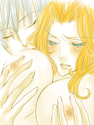 artist_request bleach blue_eyes blush breasts ichimaru_gin lowres matsumoto_rangiku nipples