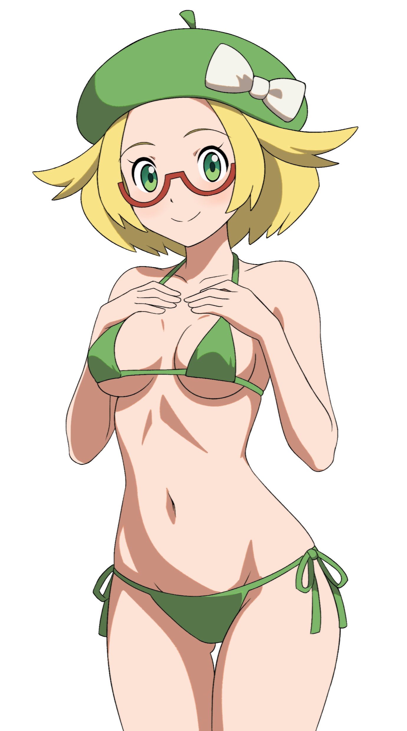 1girls, 2024, 2d, bianca (pokemon bw2), bianca (pokemon), bikini, blonde hair, breasts, female, glasses, green eyes, hat, light skin, looking at viewer, mnkr98, nintendo, pokemon, pokemon bw, pokemon bw2, smile, solo, solo female, tagme, underboob, white background