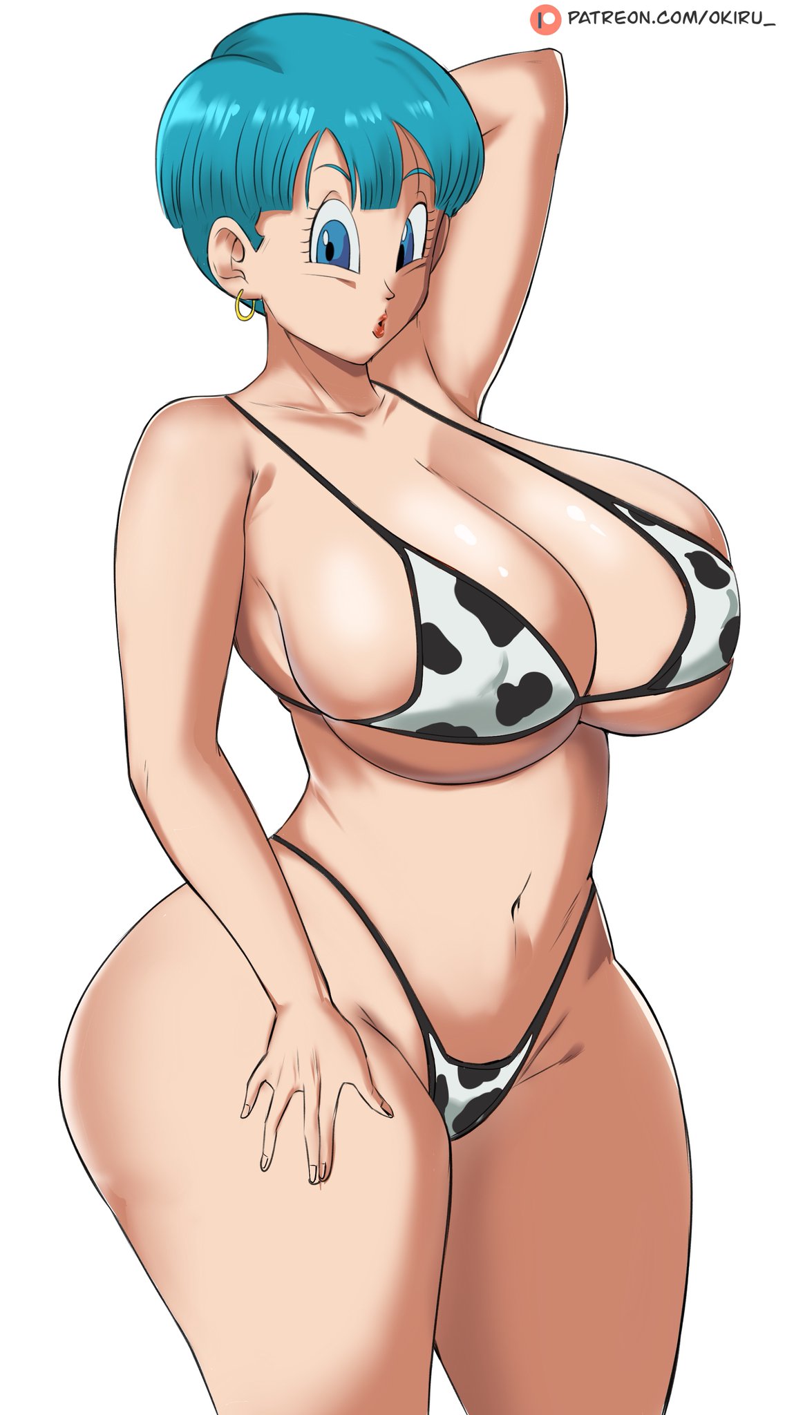 big ass, big breasts, bikini, bulma briefs, cow print, dragon ball, milf, panarandom, thick thighs