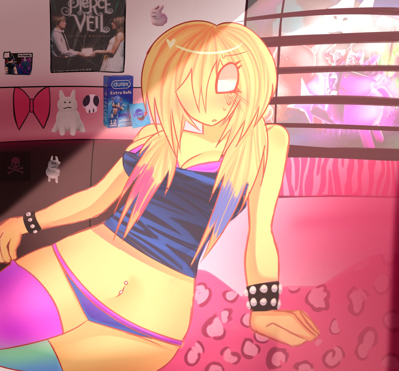 1girls, 2026, blush, blush lines, color, colored, condom box, female, female focus, female only, forsaken (roblox), gubby, gubbylove , movie sonic, noob, noob (forsaken), noob (roblox), panties, pierced belly button, roblox, roblox game, scene hair, scene noob, yellow skin, yellow skinned female