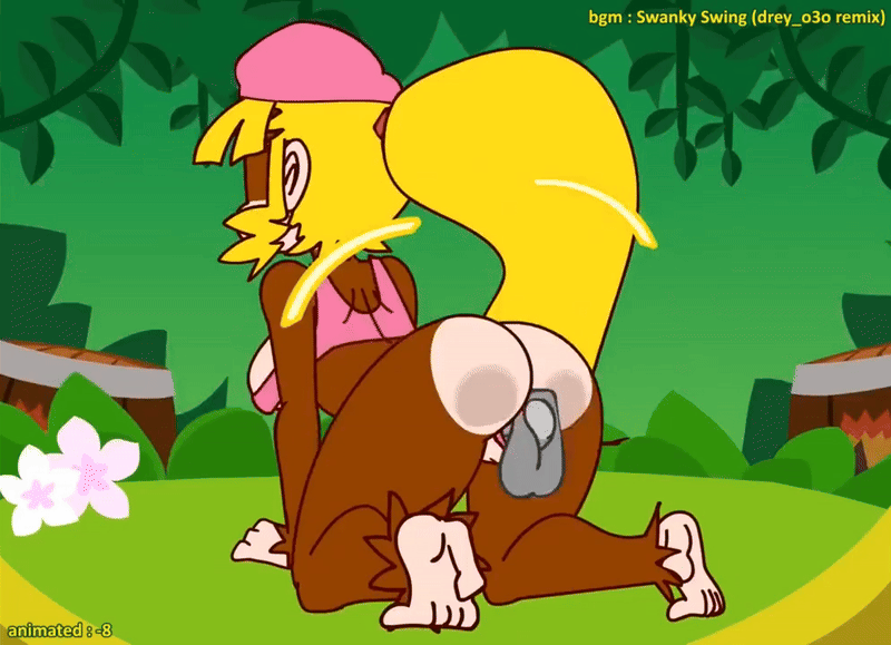 1boy 1girls 2021 20s animated anthro anthro_on_anthro blonde_hair bouncing_breasts breasts dixie_kong dixie_kong_animation_(minus8) doggy_style donkey_kong_(series) donkey_kong_country female flowers green_eyes hat human_on_anthro jungle large_breasts long_hair male midriff minus8 minuspal monkey monkey_girl nintendo ponytail pussy_grip rareware sex tagme underboob vaginal_penetration