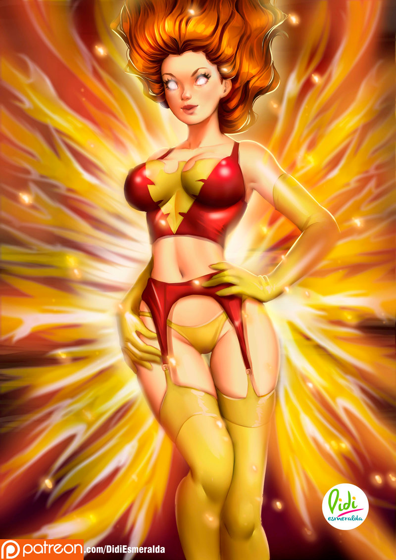 1girls, dark phoenix, didi esmeralda, female, jean grey, lingerie, marvel, marvel comics, phoenix (x-men), solo, x-men