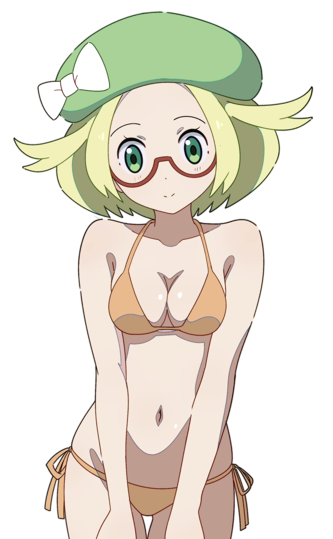 1girls 2025 2d bianca_(pokemon) bikini blonde_hair blonde_hair breasts female glasses green_eyes hat light_skin looking_at_viewer mnkr98 navel pokemon pokemon_bw solo solo_female tagme white_background