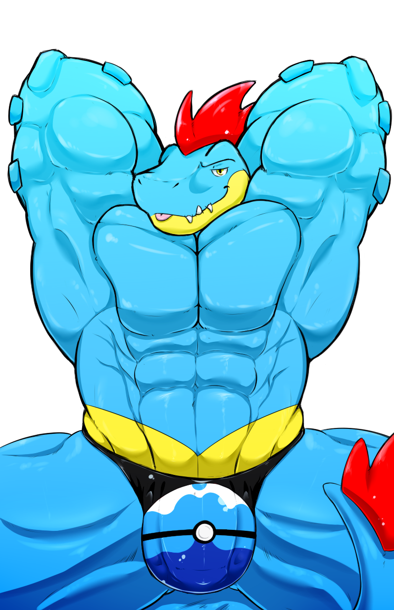 abrahamsillo alligator armpits crocodile feraligatr lizard male male_only muscular nintendo pokemon reptile scalie solo speedo