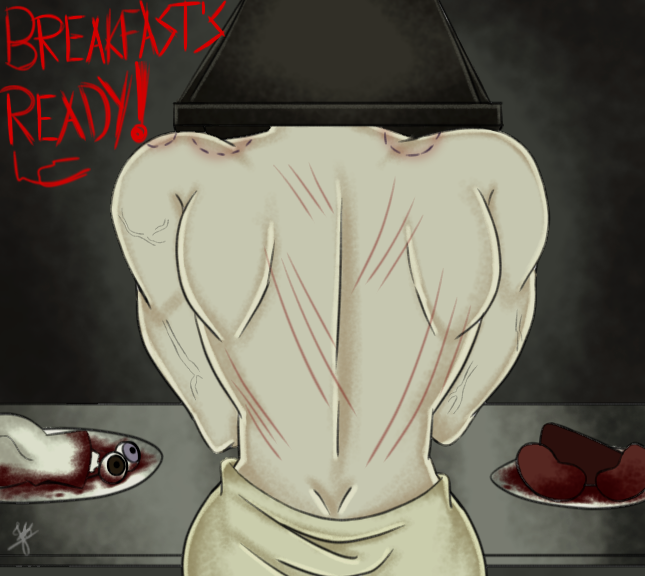 after_sex bitemarks gore monster muscles muscular pyramid_head scratches_on_back silent_hill suggestive tagme victim_pov