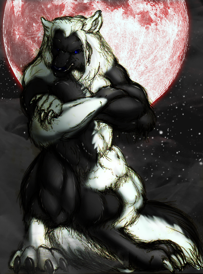 anthro balls blood canine fang_von_wulfric full fur lunarwolf male male_only mammal moon muscular night nude sheath silver_shadowheart star were werewolf