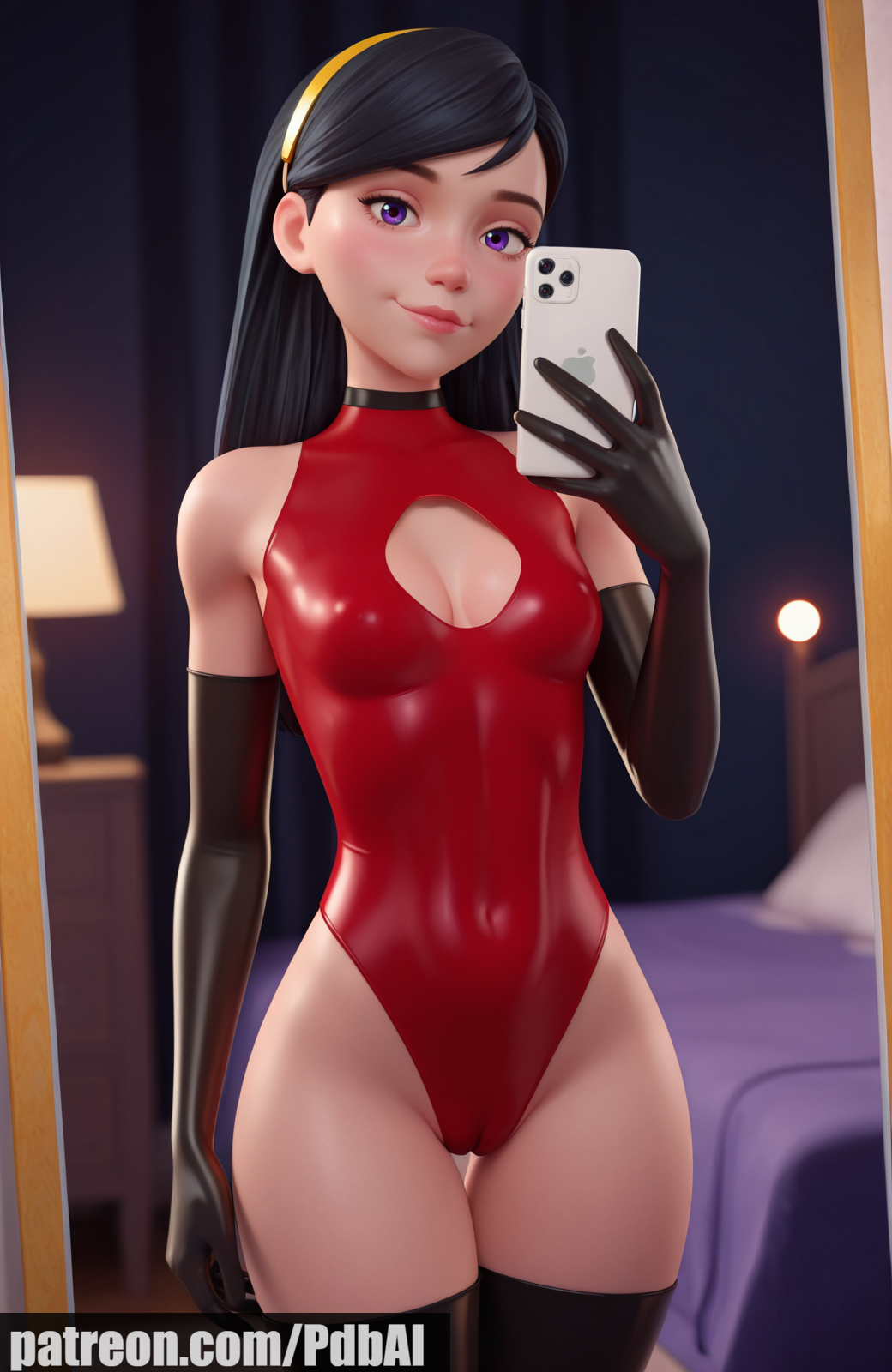aged_up ai_generated bodysuit cameltoe latex pdbai posing selfie tagme taking_picture the_incredibles tight_clothing violet_parr