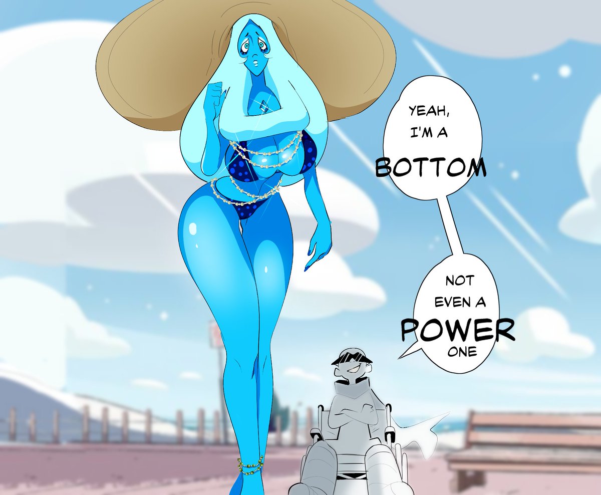 1boy, 1girls, 2d, 2d (artwork), bikini, blue diamond (steven universe), cartoon network, female, gem (species), giantess, large female, larger female, male, mini giantess, size difference, steven universe, thesquiddycipher