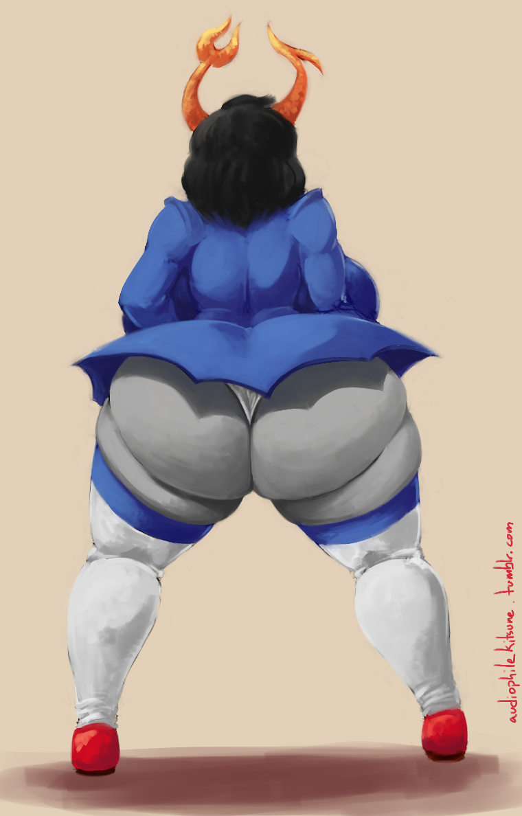 1girls aranea_serket ass audiophilekitsune backboob big_breasts breasts dark_hair dat_ass gigantic_ass grey_skin homestuck horns huge_ass panties stockings thick_thighs thong wide_hips