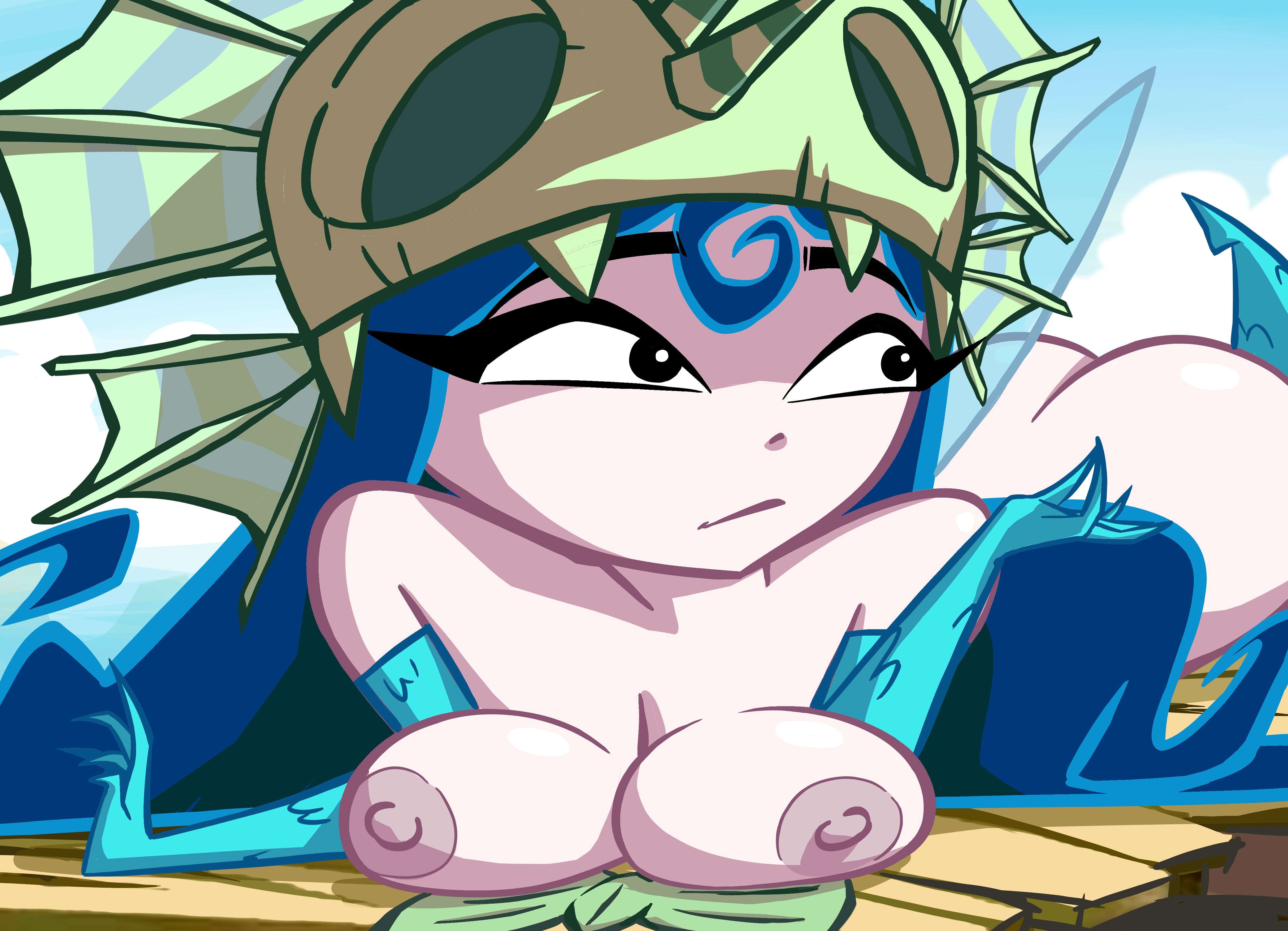 1girls, annetta fish (rayman), ass, background, big breasts, big hat, blue hair, breasts, close up, domnirch, erect nipples, female, female only, huge breasts, large breasts, long hair, lying, lying down, nipples, nude, nude female, nymph (rayman), opera gloves, rayman (series), rayman origins, seductive, seductive female, style imitation, suckable nipples, ubisoft, wings