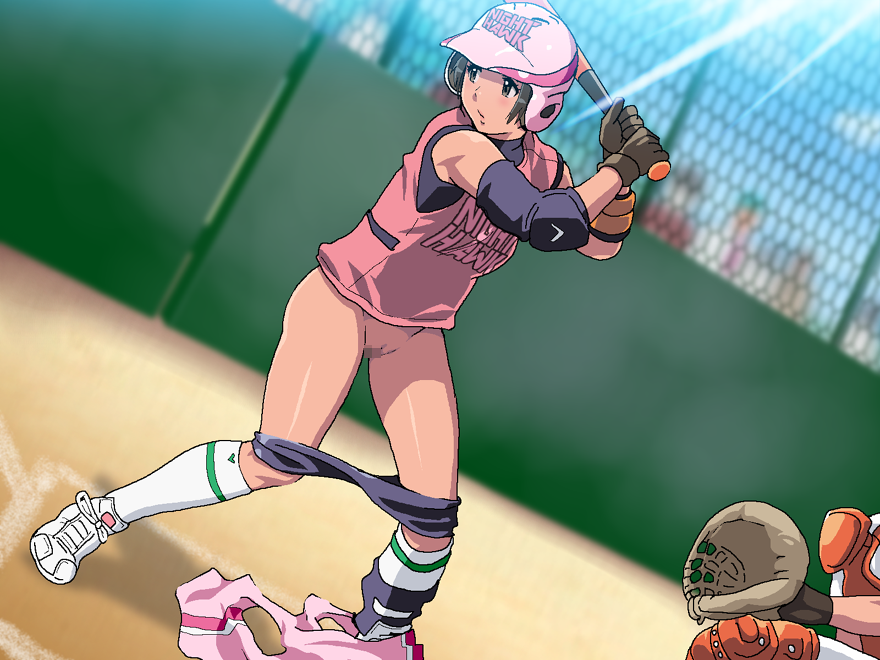 1boy 1girls baseball bottomless dutch_angle nighthawk_(circle) public_nudity pussy solo_focus stopping!!!_(series) tagme time_stop