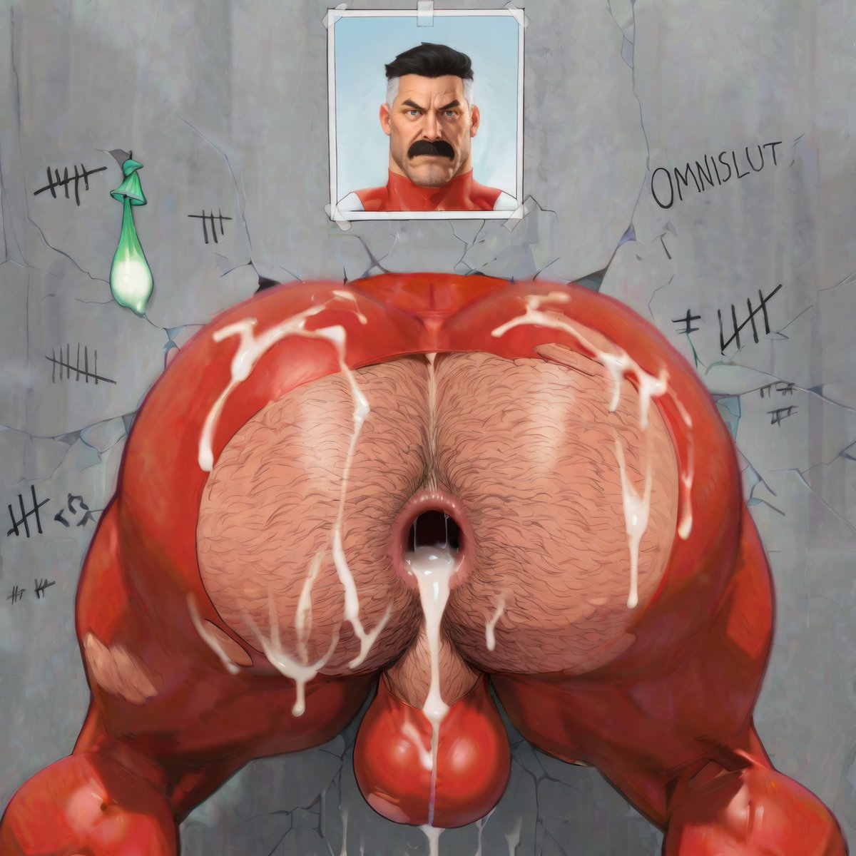 ai generated, ass, big ass, big butt, bubble ass, bubble butt, clothed, cum, cum in ass, cum inside, cum on ass, cumdump, daddy, dilf, gay, huge ass, huge butt, invincible, invincible (tv series), male, male only, moustache, nolan grayson, nsfwmaker, omni-man, ripped clothing, round ass, round butt, solo, solo focus, solo male, stuck in wall, thick ass, thick butt, used, viltrumite