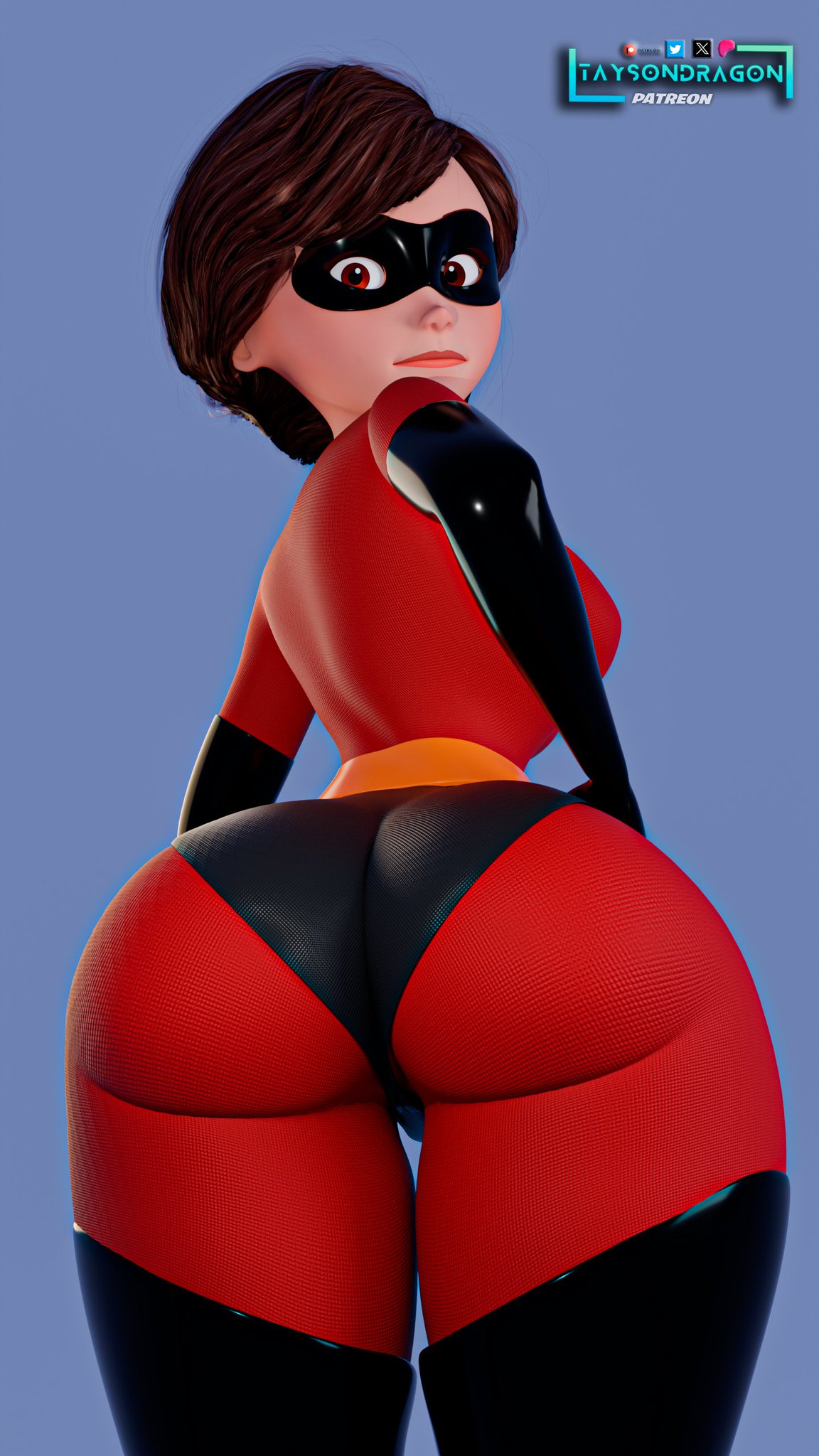 1girls, 1milf, ass, ass focus, big ass, booty, bottom heavy, brown hair, disney, elastigirl, elastigirl (fortnite), epic games, female, fortnite, fortnite: battle royale, helen parr, light-skinned female, looking back, masked female, milf, pixar, pixar mom, red eyes, red suit, taysondragon, the incredibles, thick thighs