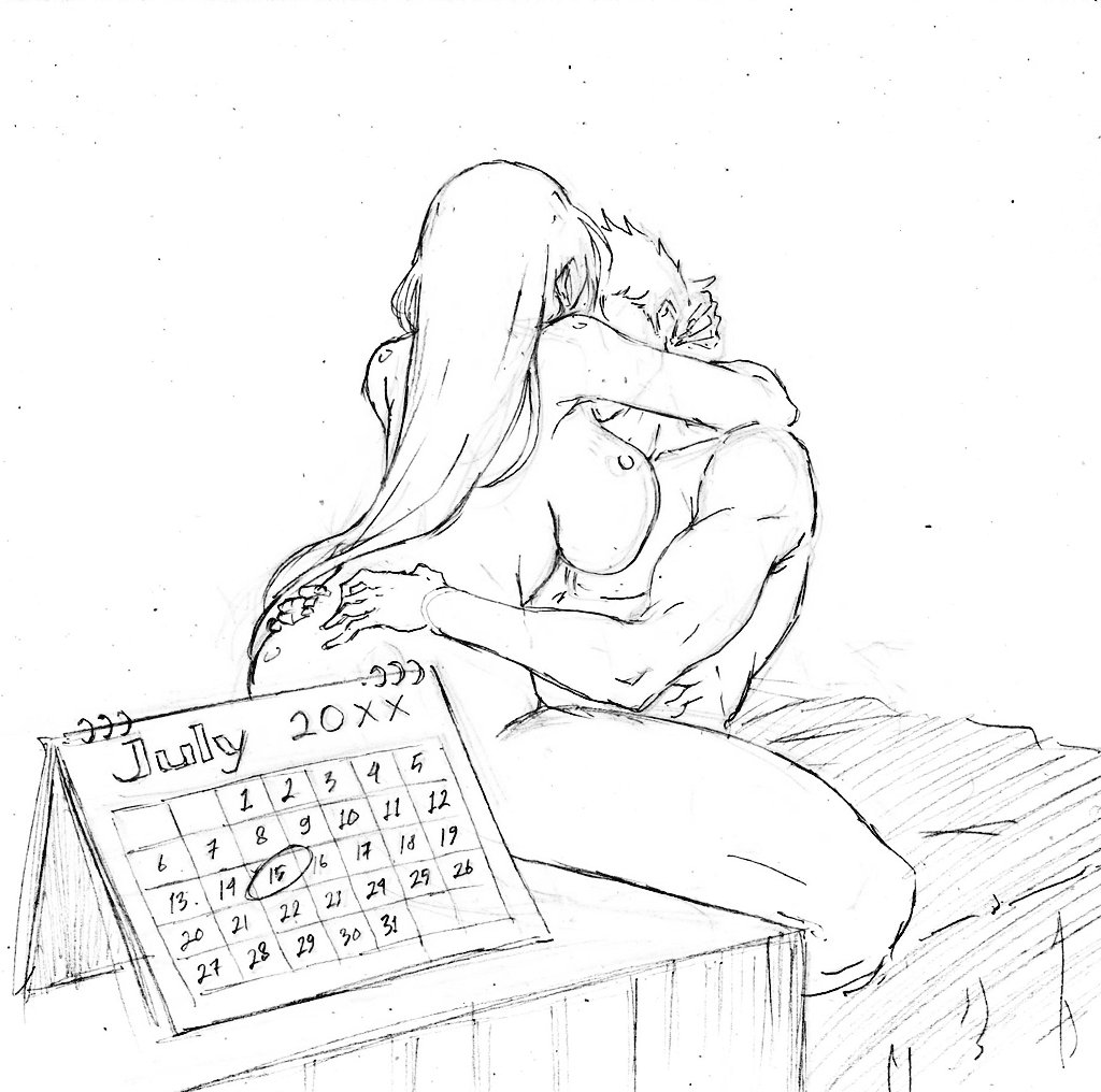 1boy, 1boy1girl, 1girls, abs, ass, bed, big ass, big breasts, birthday, birthday sex, bleach, bleach: the thousand-year blood war, breasts, canon couple, couple, cowgirl position, embrace, faceless character, fat breasts, female, husband and wife, ichigo kurosaki, implied sex, inoue orihime, large breasts, male, married couple, muscular, muscular male, naked, rakusakugk, sex, six pack, sketch, thick thighs, voluptuous, voluptuous female