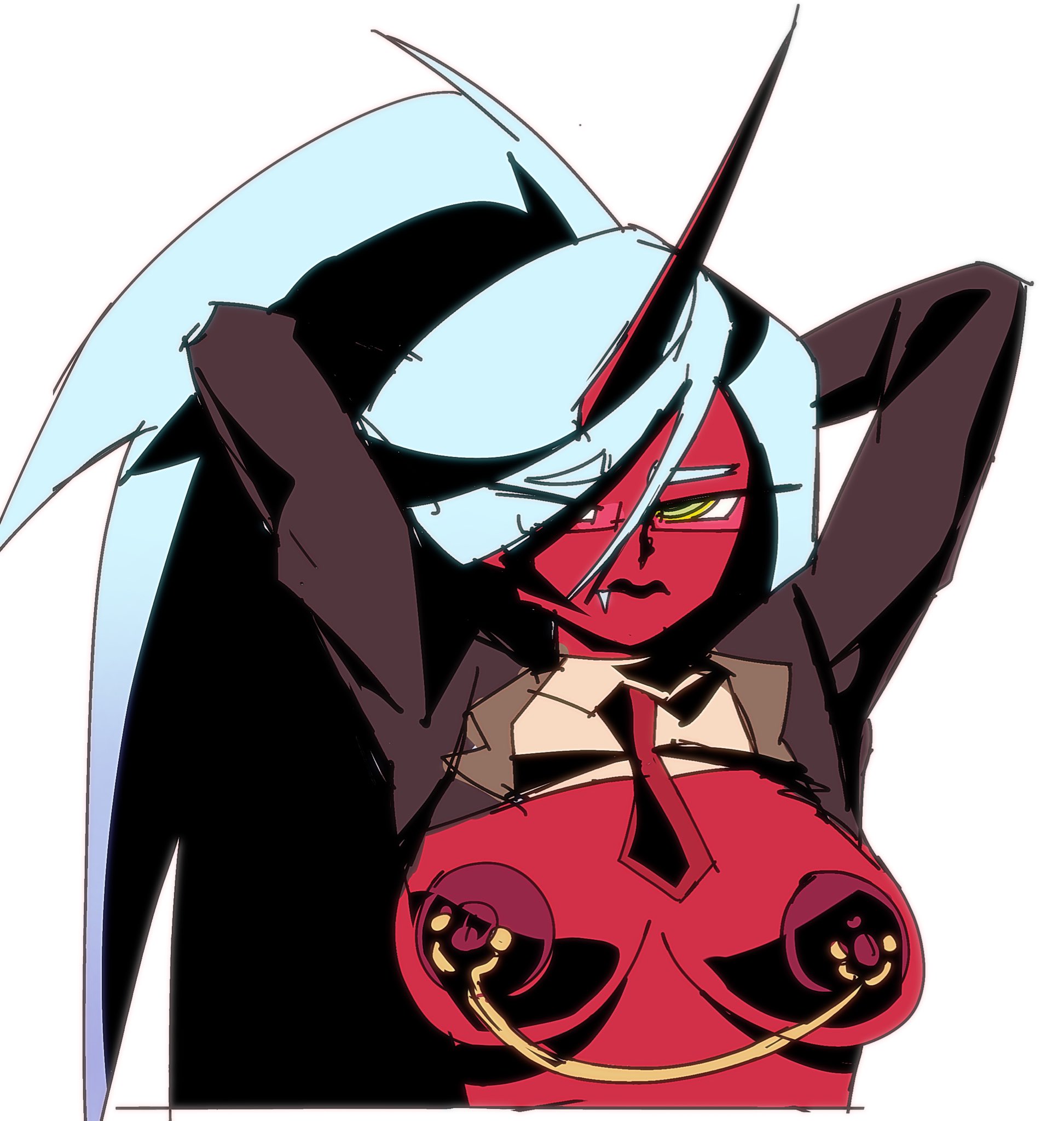 1girls, big breasts, big nipples, breasts, breasts out, demon, demon girl, female, fleshpie669, kneesocks daemon, large breasts, nipple chain, nipple piercing, nipples, panty & stocking with garterbelt, perky breasts, perky nipples, pierced nipples, piercing, piercings, pinup, succubus