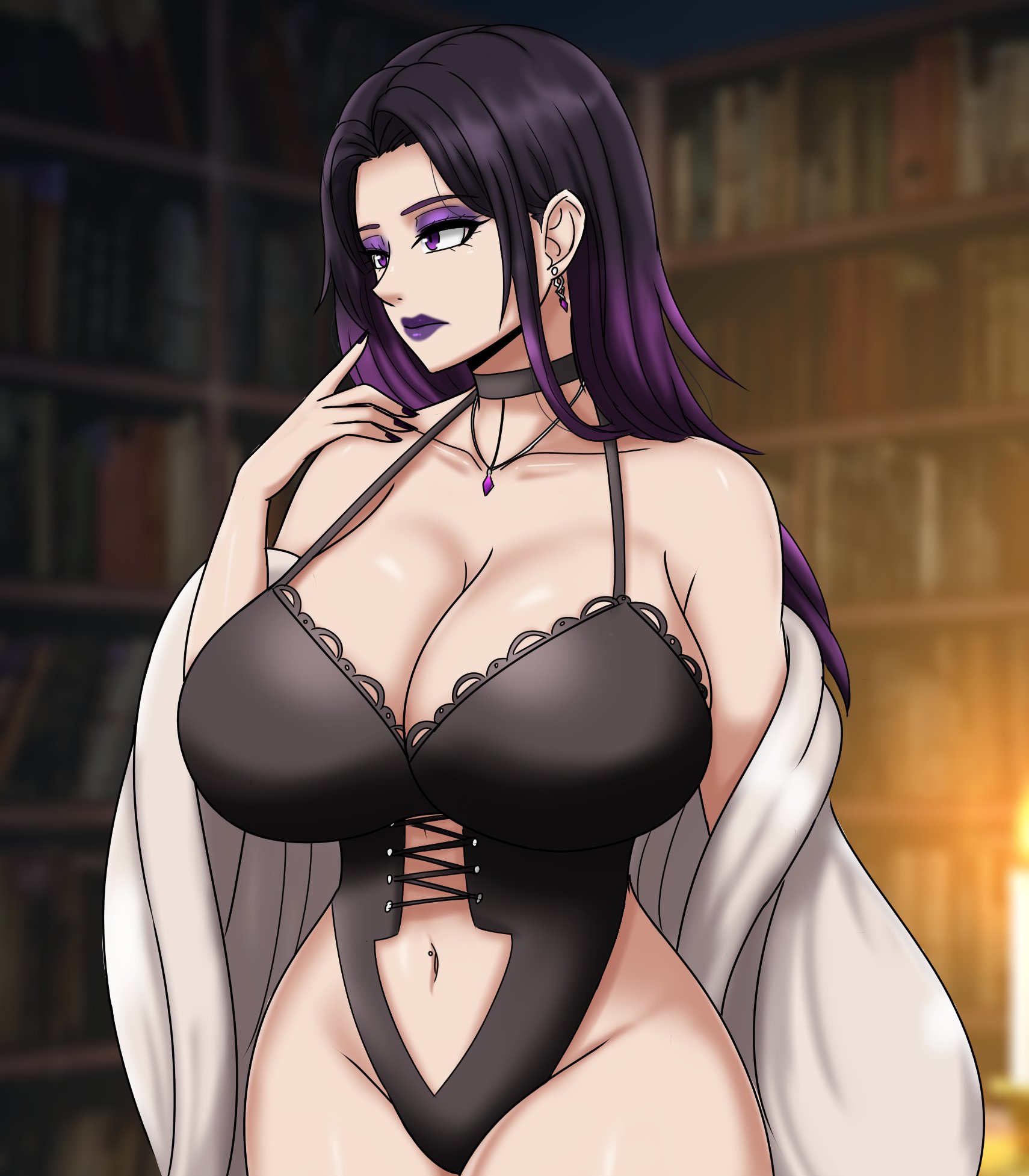 1girls, alluring, big breasts, bravebengal, breasts, classy, classy female, female, long hair, makeup, mature female, original character, seductive, solo, solo female, witch