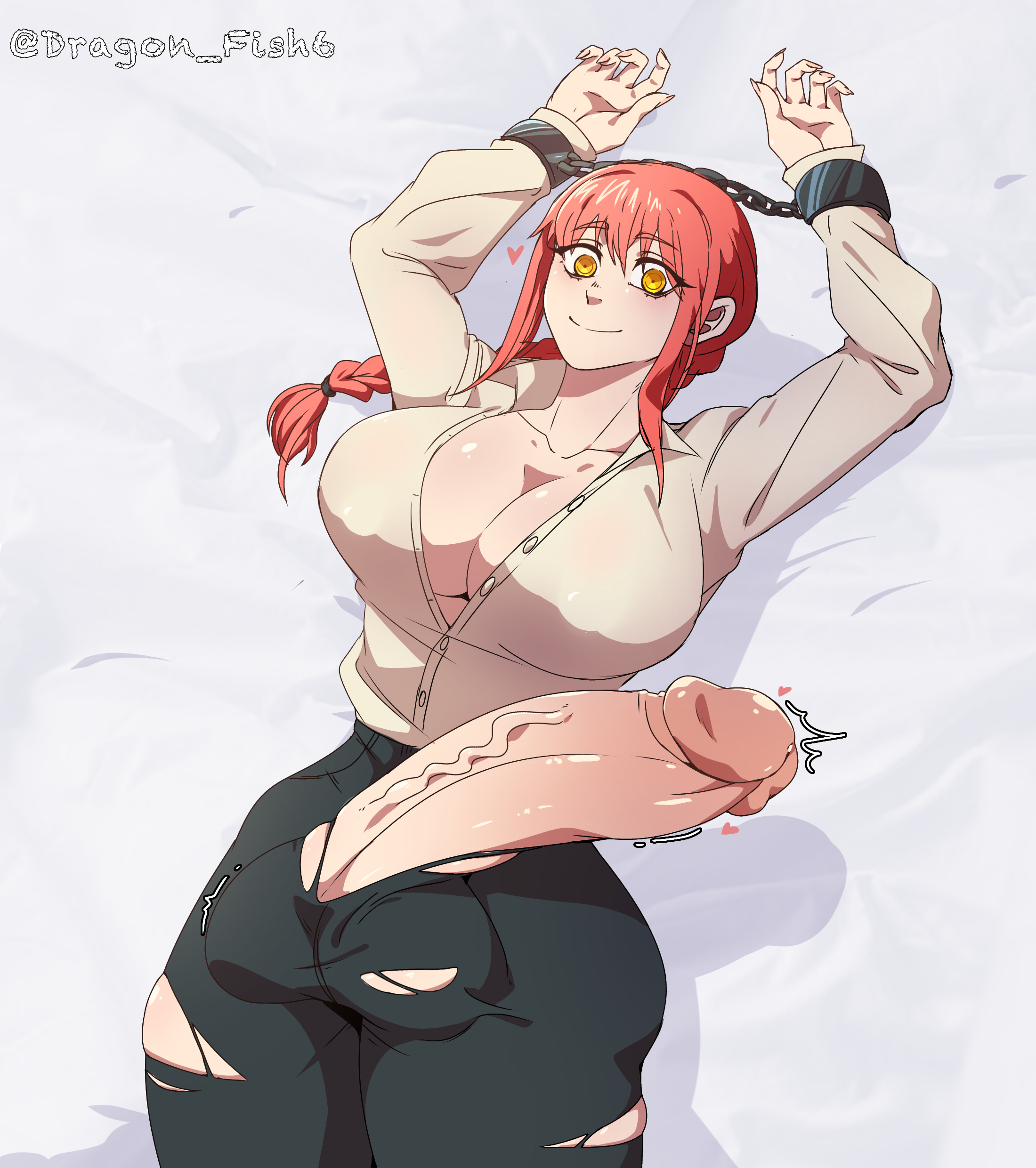 1futa, absurdly large cock, ass, big ass, big breasts, big cock, big penis, breasts, chainsaw man, cock, dick, dickgirl, dominated, dragon fish6, enormous cock, enormous penis, fat cock, female, female focus, futa, futa cock, futa milf, futa mommy, futa only, futanari, gigantic cock, gigantic penis, handcuffs, huge cock, hung, hyper, hyper cock, hyper penis, impossible fit, intersex, laying down, laying on bed, long hair, long penis, looking at viewer, makima (chainsaw man), mature, mature body, mature figure, mature futa, milf, mommy, nipple bulge, penis, rare, red hair, ripped clothing, solo, solo futa, thick, thick ass, thick thighs, thighs, unusual anatomy, unusual eyes, unusual pupils, veins, veiny, veiny penis, very fat penis, very long penis, voluptuous, voluptuous futanari, wide hips, yellow eyes
